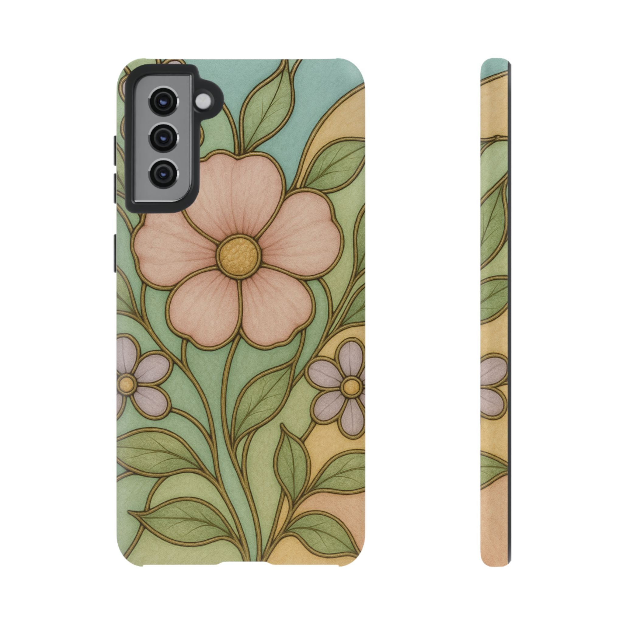 Pastel Pink, Yellow Stain Glass Illusion Floral Phone Case  Romantic Cottagecore Aesthetic, Soft Botanical Design, Protective Gift for Her, Fits iPhone & Samsung Models