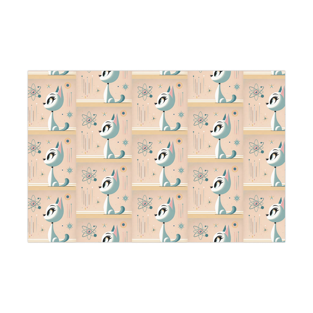 Atomic Pastel Cat 3D Illusion Wrapping Paper Cat Lover Gift Wrap it's Perfect for Weddings, Bridal & Baby Showers Eco-Friendly, Vibrant Design in Matte/Satin, All Occasion.