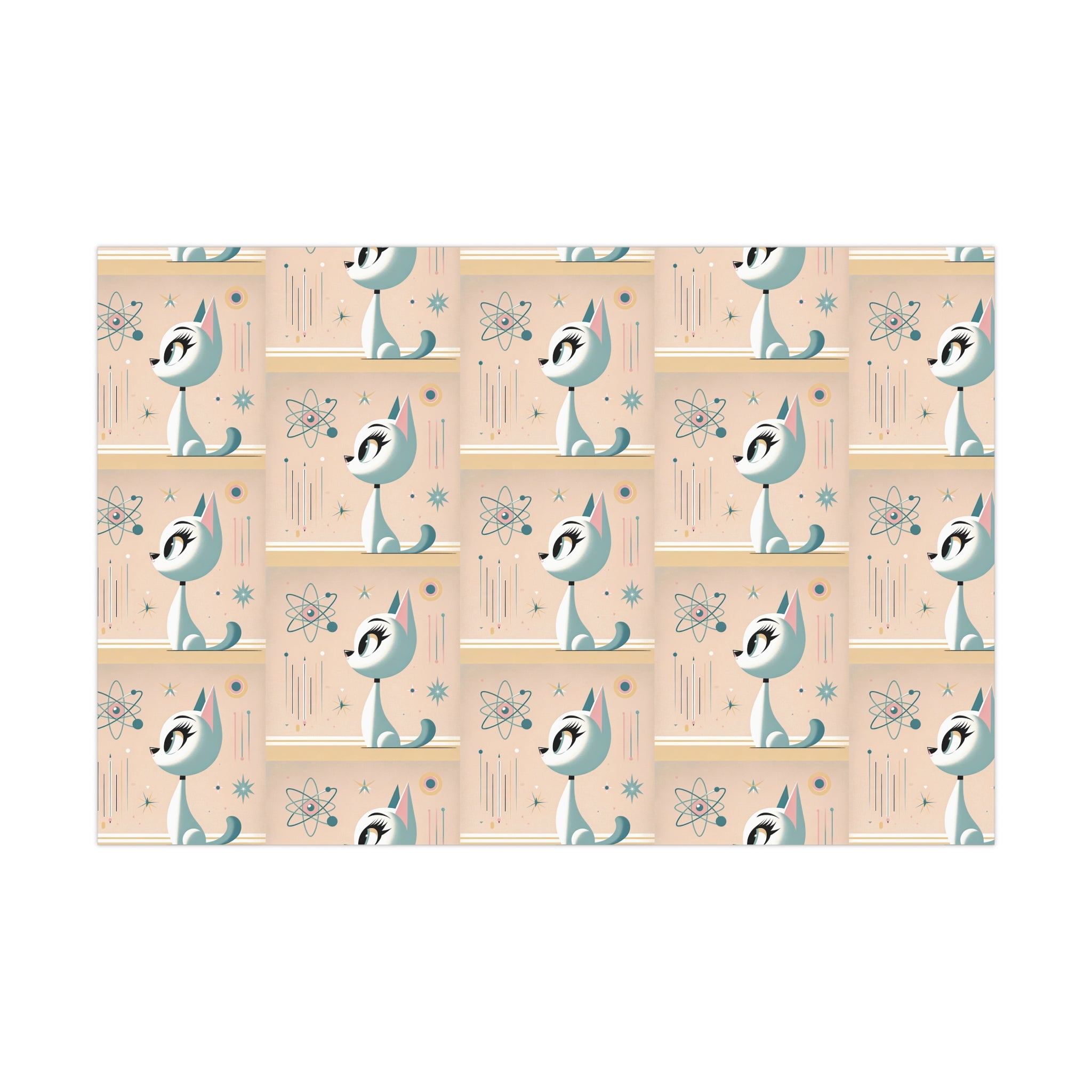 Atomic Pastel Cat 3D Illusion Wrapping Paper Cat Lover Gift Wrap it's Perfect for Weddings, Bridal & Baby Showers Eco-Friendly, Vibrant Design in Matte/Satin, All Occasion.