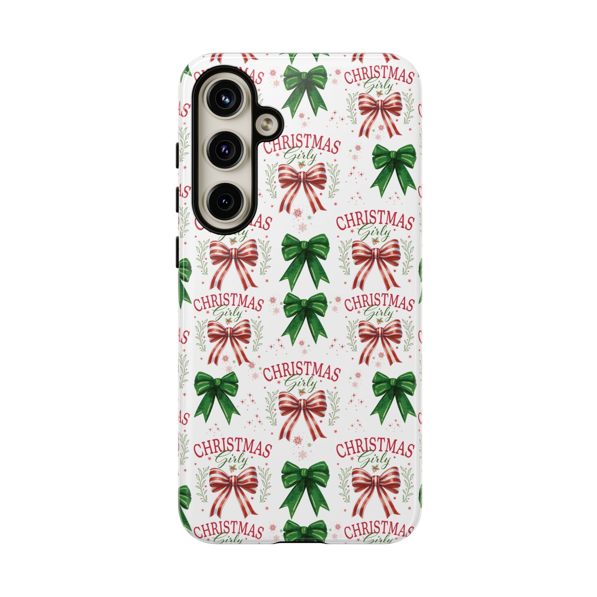 Girly Christmas Coquette Bows Pastel Phone Case for iPhone 17 16 15 23 Samsung, and Pixel | Stylish Protective Cover Gift for Her Perfect for Floral Lover