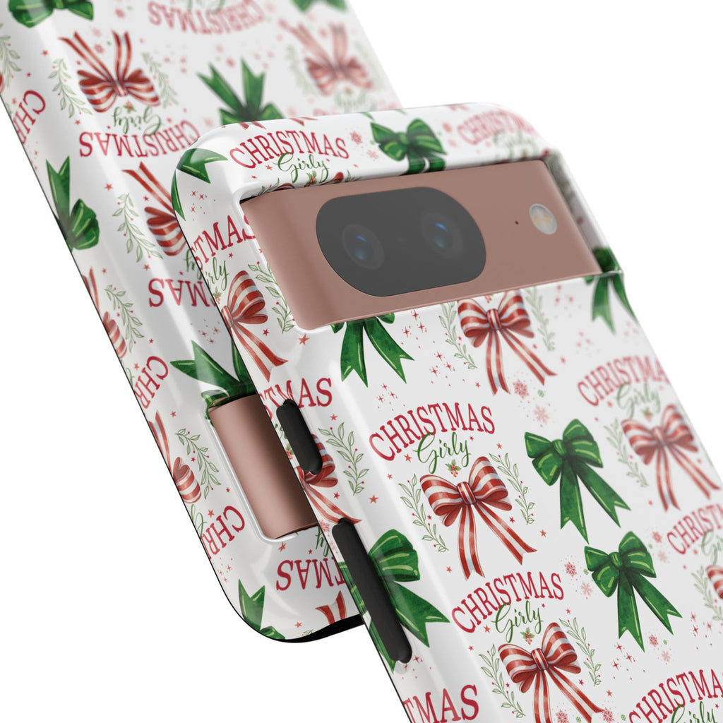 Girly Christmas Coquette Bows Pastel Phone Case for iPhone 17 16 15 23 Samsung, and Pixel | Stylish Protective Cover Gift for Her Perfect for Floral Lover