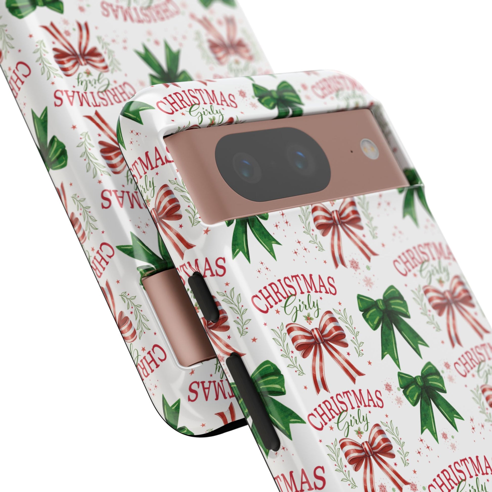 Girly Christmas Coquette Bows Pastel Phone Case for iPhone 17 16 15 23 Samsung, and Pixel | Stylish Protective Cover Gift for Her Perfect for Floral Lover