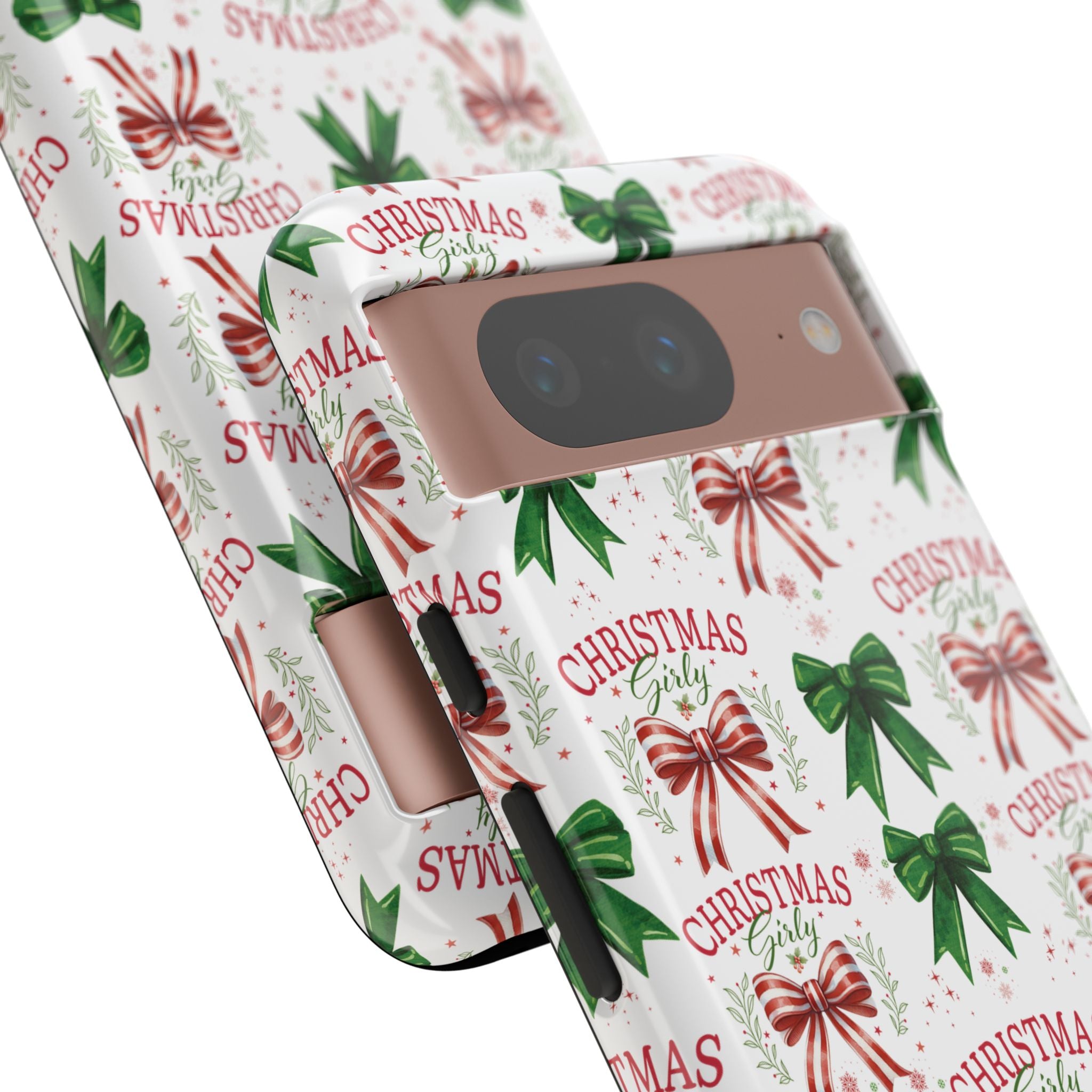 Girly Christmas Coquette Bows Pastel Phone Case for iPhone 17 16 15 23 Samsung, and Pixel | Stylish Protective Cover Gift for Her Perfect for Floral Lover
