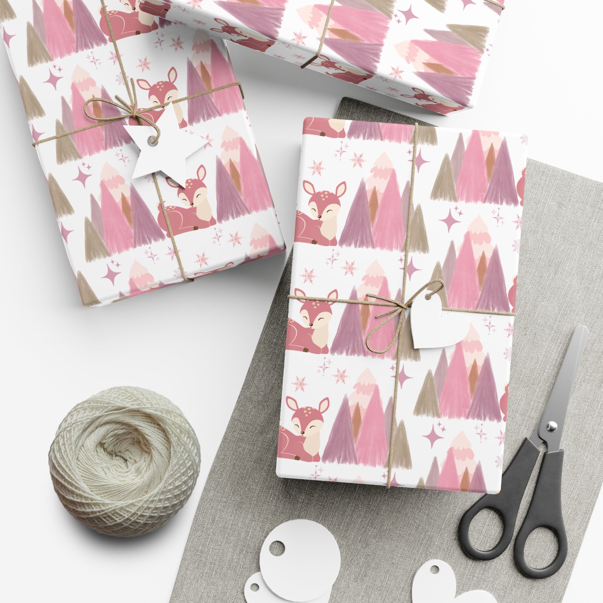 Pink and Lavender Deer Wrapping Paper, Whimsical Christmas Gift Wrap, Pastel Holiday Paper, Winter Wonderland Theme, Elegant Xmas Packaging