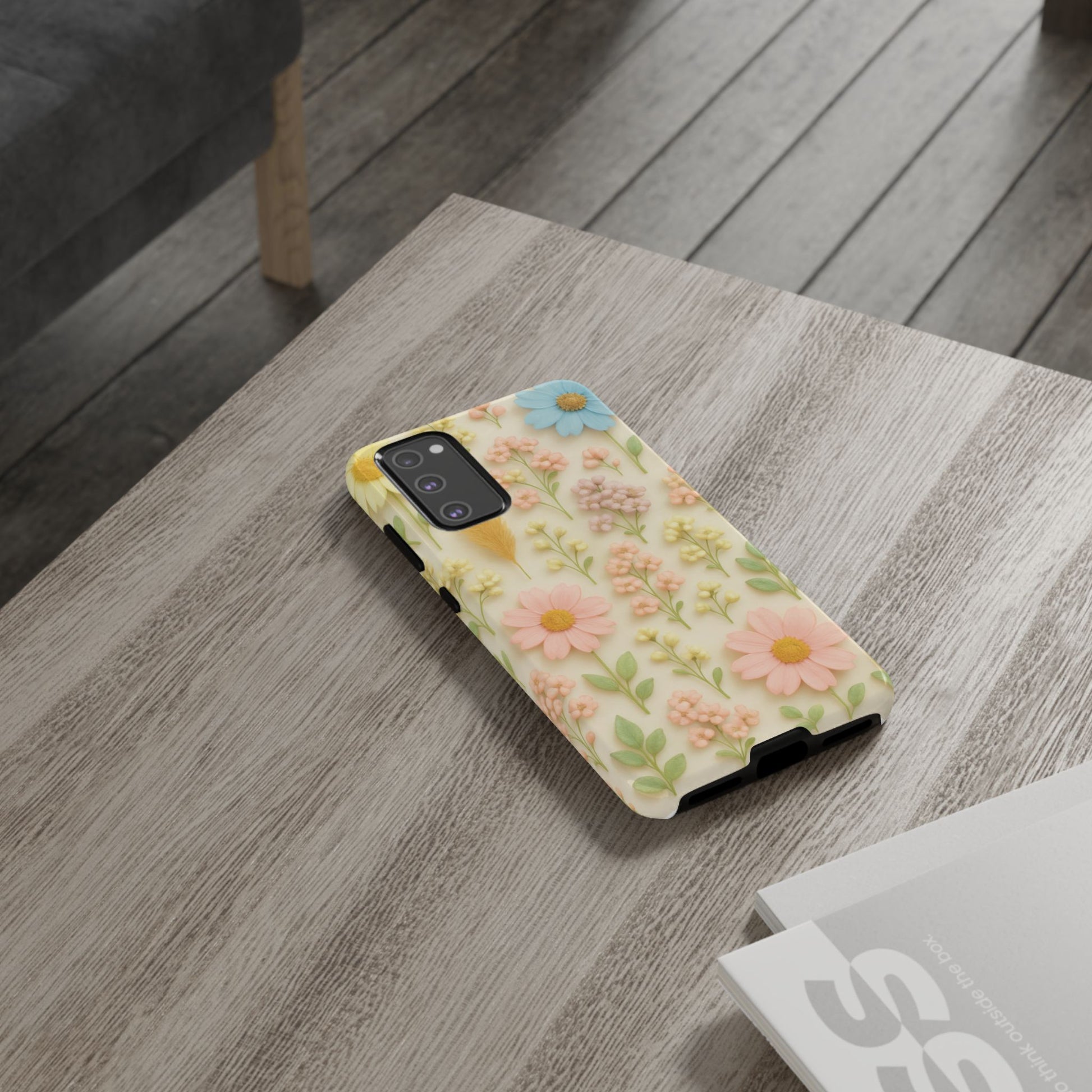 Pastel Dried Flowers Illusion Phone Case 3D Realistic Pressed Floral Design, Bright Botanical Aesthetic, Soft Nature-Inspired CoveriPhone & Galaxy
