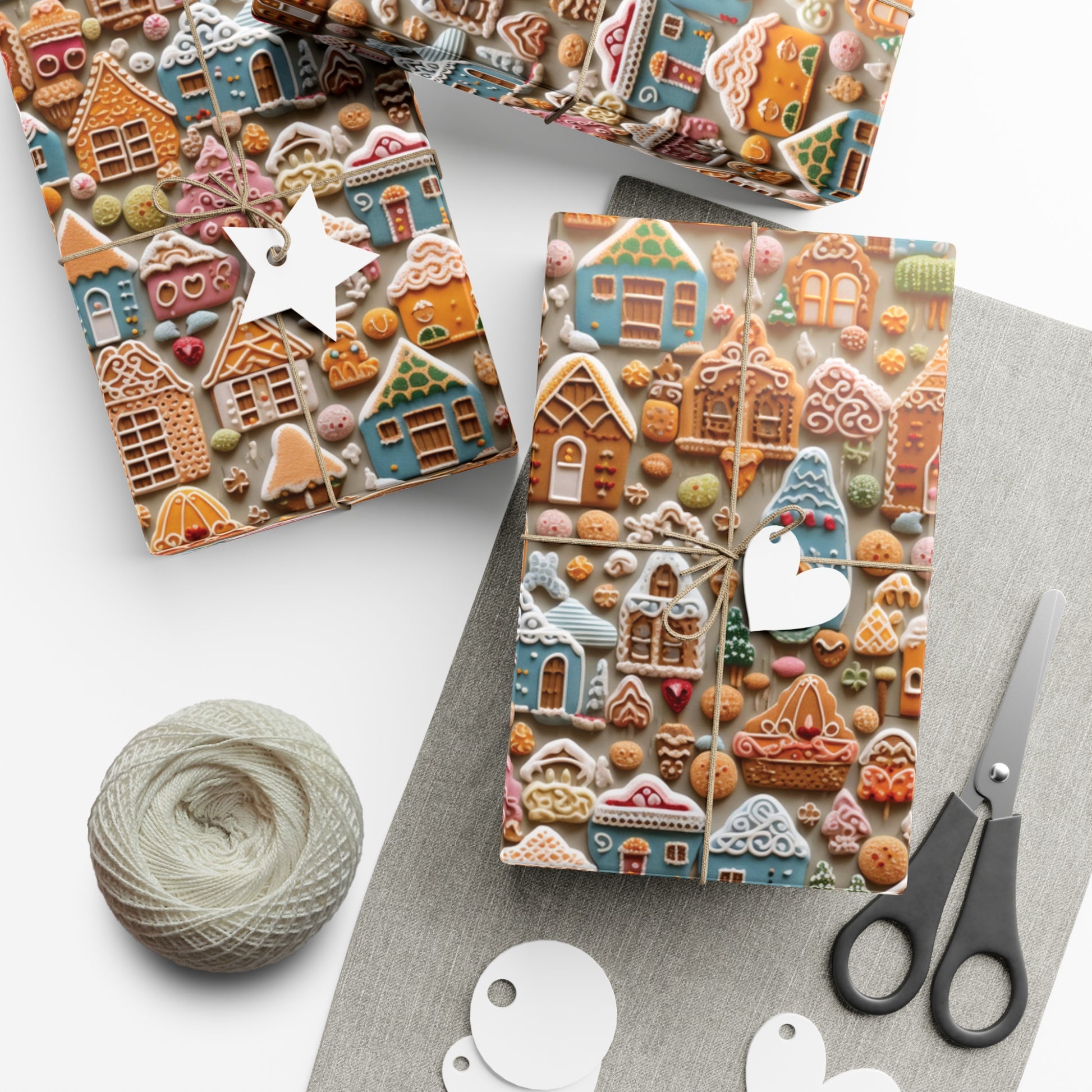 Colorful Gingerbread House Wrapping Paper - Festive Holiday Design, Premium Quality, 100% Recyclable, Perfect for Christmas Gifts and Special Occasions - MRSBYVALLE