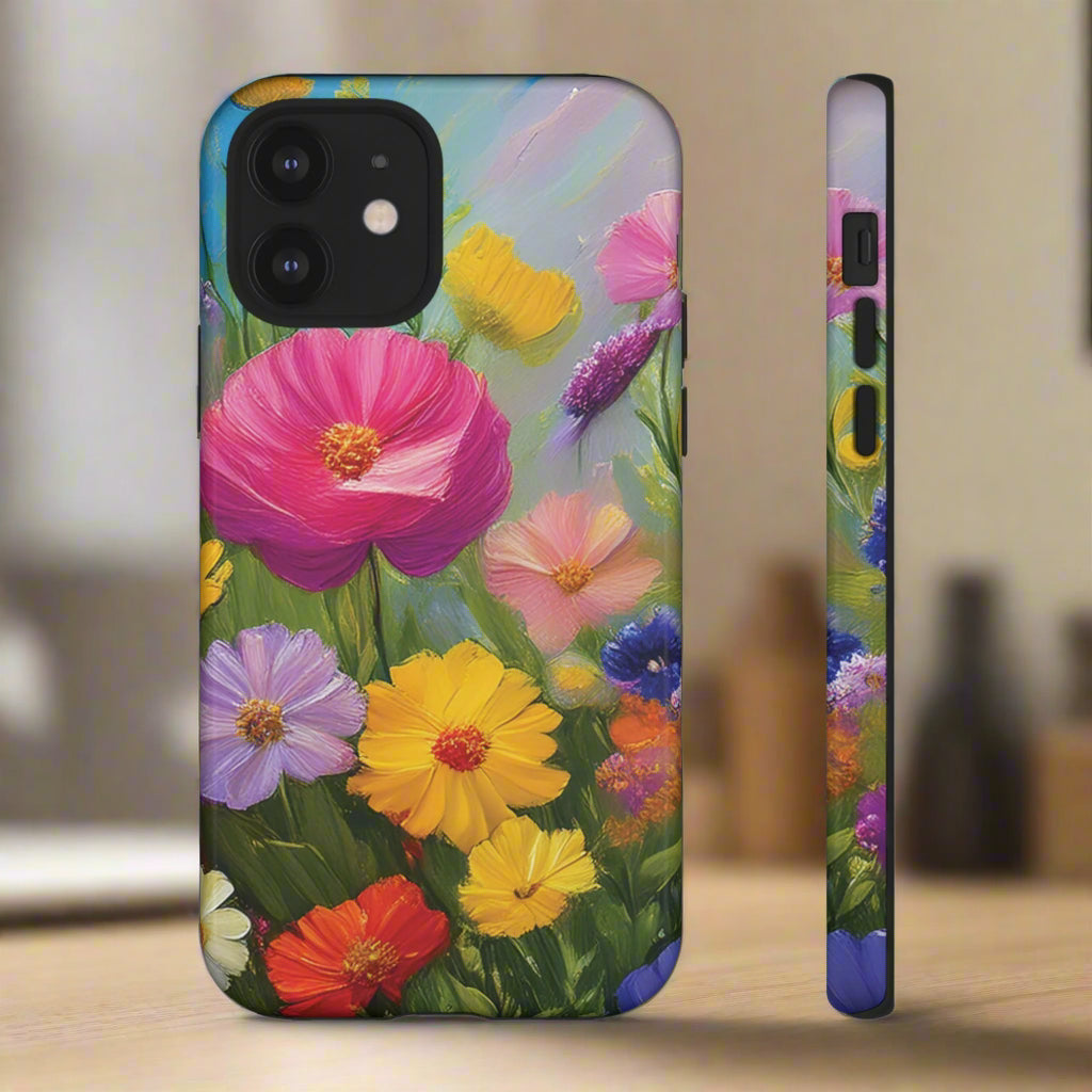 Phone case with colorful floral design on a white background