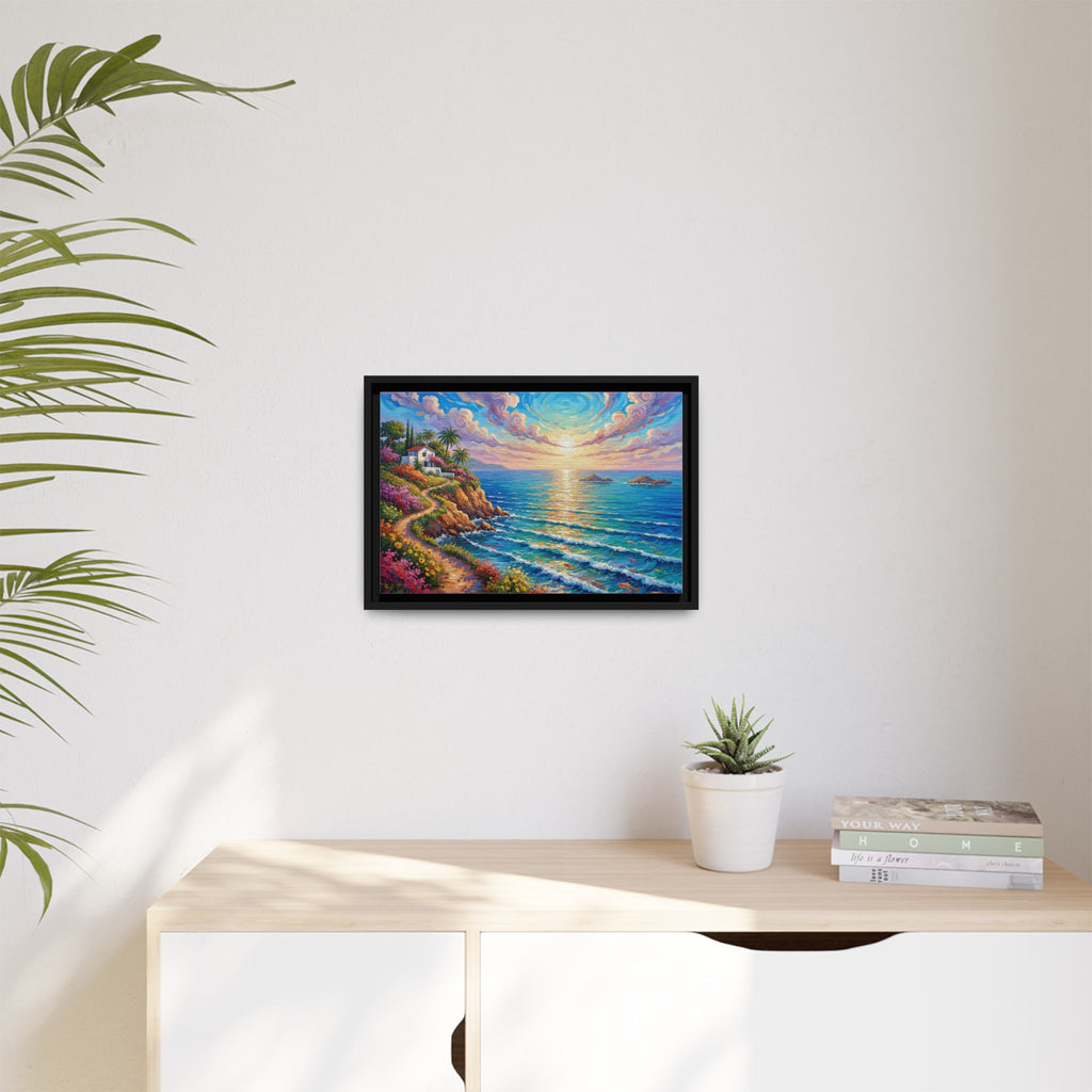Toile imprimée florale océanique | Décoration murale colorée et lumineuse de paysage marin, œuvre d'art de bureau encadrée et mate