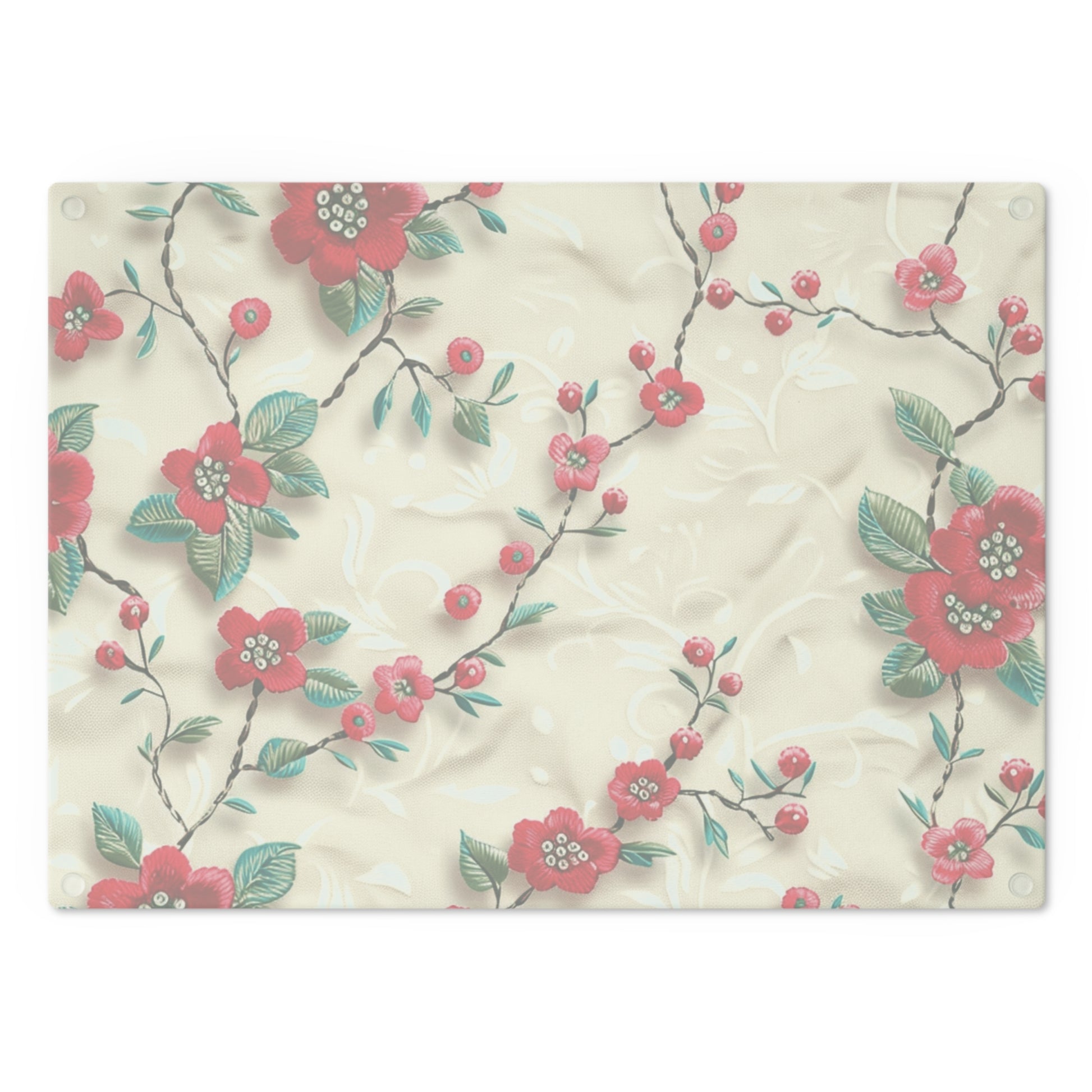 Vibrant 3D Embroidery Illusion Red Flowers Tempered Glass Cutting Board: Durable & Stylish for Cooking and Serving Stylish Cooking Kitchen Decor Housewarming, New House Gift - MRSBYVALLE
