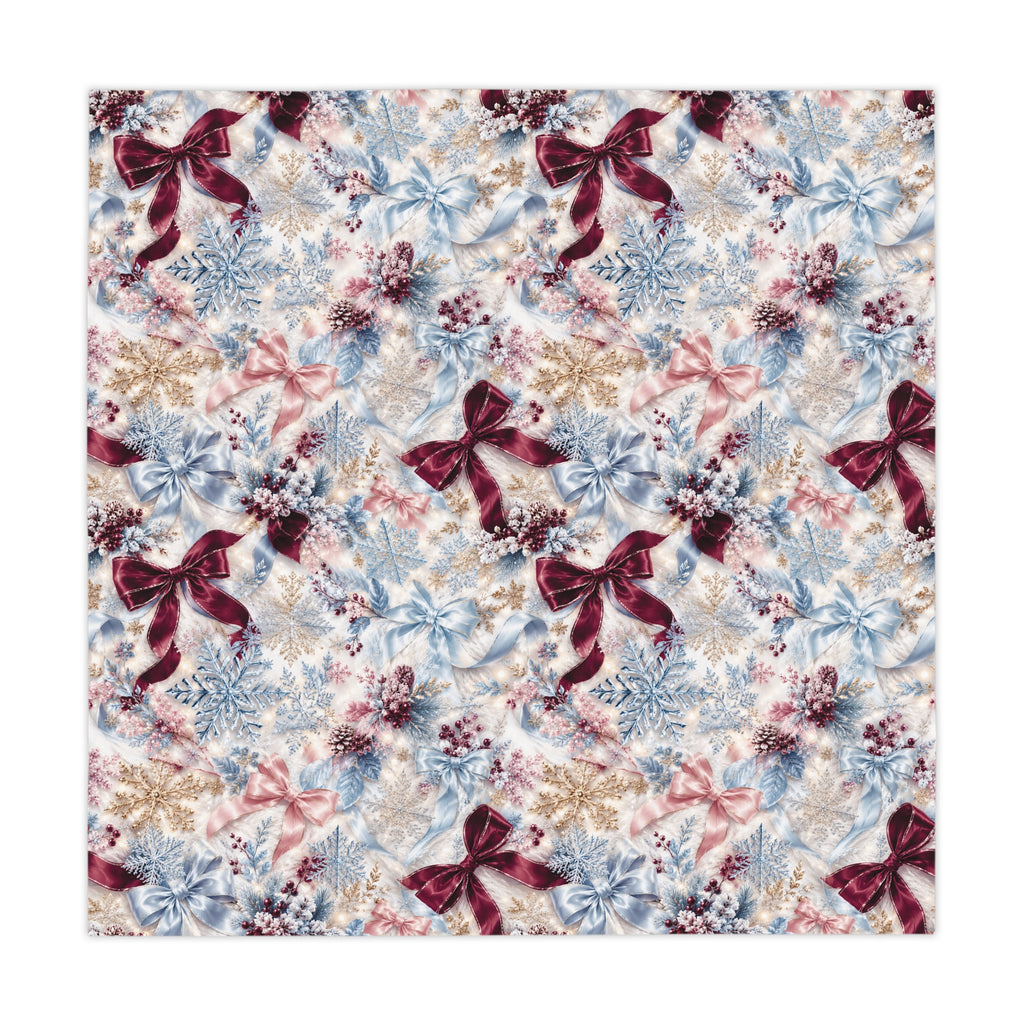 Winter Floral Bow Tablecloth | Holiday Icy Blue Pinks and Ribbon Pattern