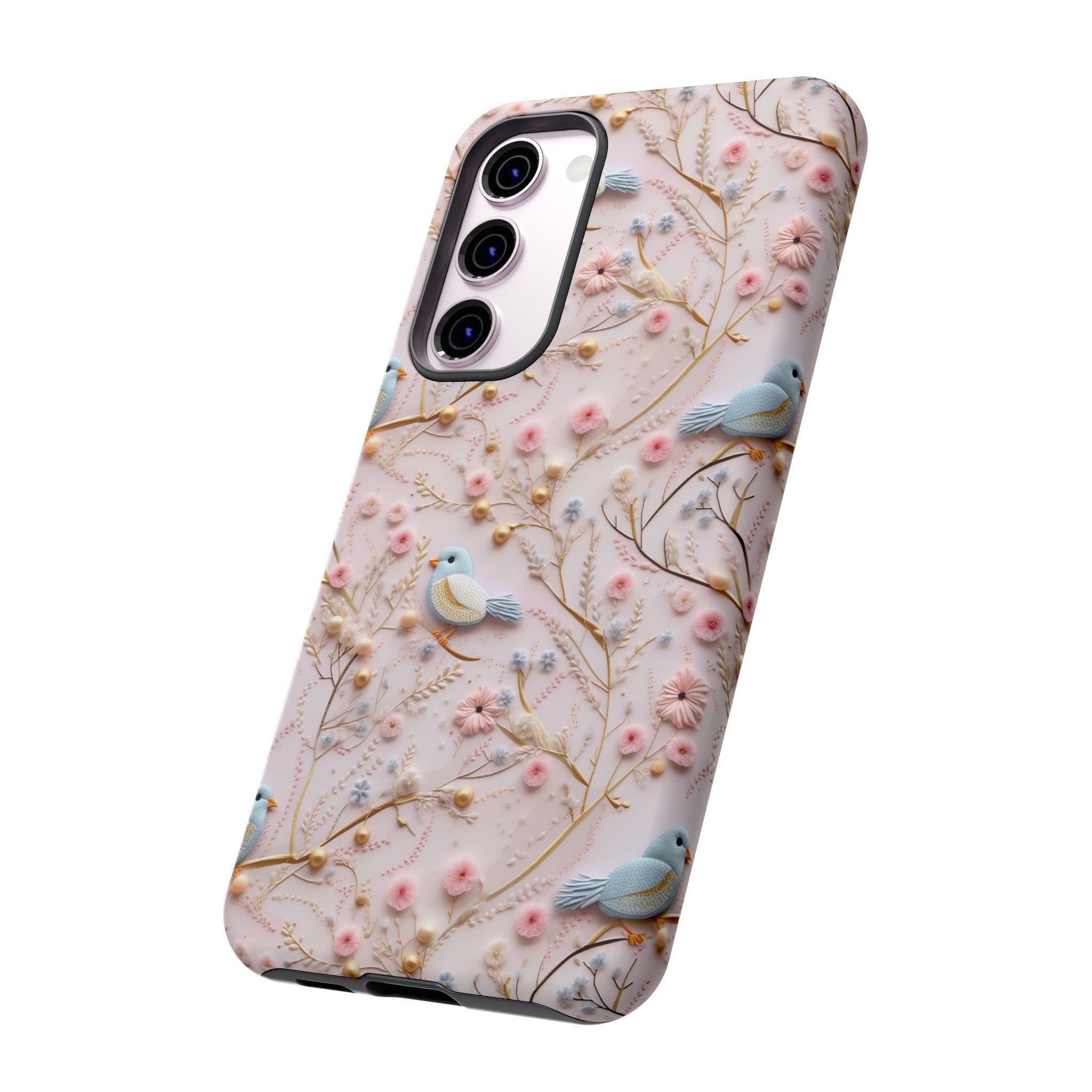 3D Birds Elegant Faux Flowers Phone Case Stylish & Durable for iPhone Samsung Gift iPhone 15, 14, 13 Samsung Pixel Gift for Mom Accessory Gift for Her