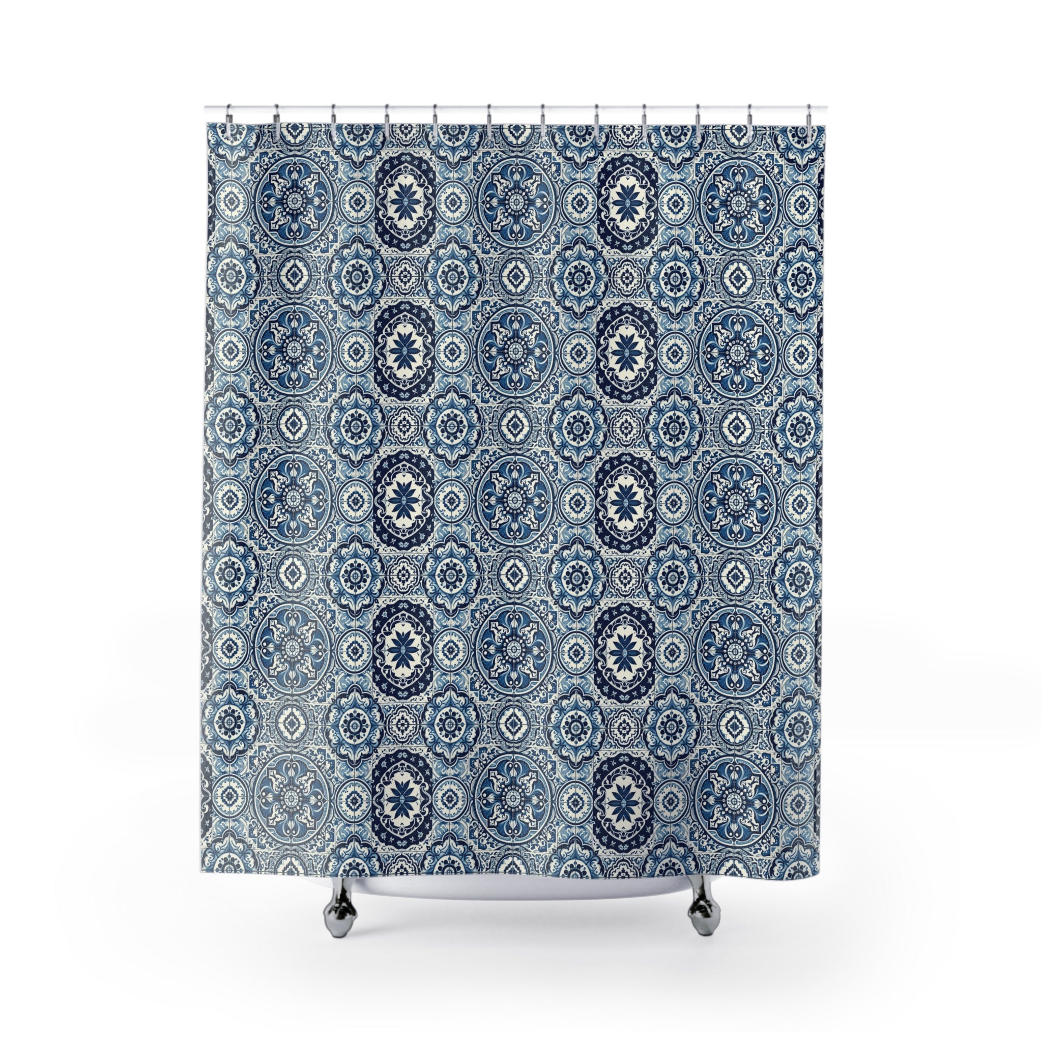 Elegant Azulejo Porcelain Blue Tile Shower Curtain Mediterranean Style Durability for Modern Bathroom Decor Perfect Bridal or Housewarming Gift Bathroom Makeover Housewarming Wedding Gift for Mom Bridal Shower Gift Newlywed - MRSBYVALLE