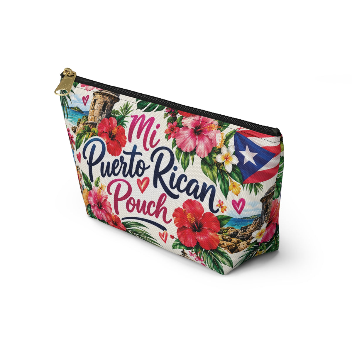 Puerto Rican Floral Accessory Pouch — "Mi Puerto Rican Pouch" Travel Makeup Bag