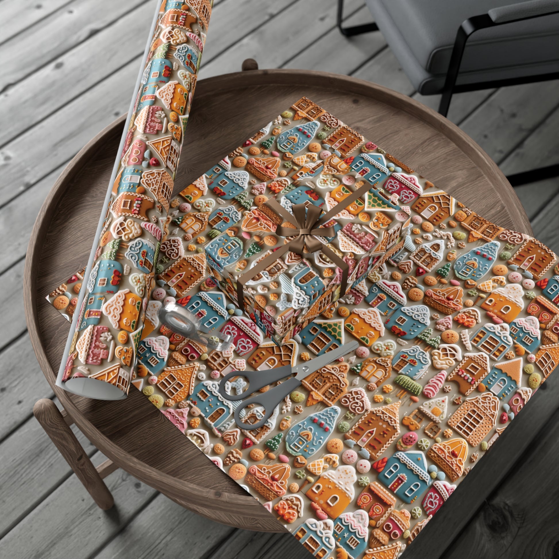 Colorful Gingerbread House Wrapping Paper - Festive Holiday Design, Premium Quality, 100% Recyclable, Perfect for Christmas Gifts and Special Occasions - MRSBYVALLE