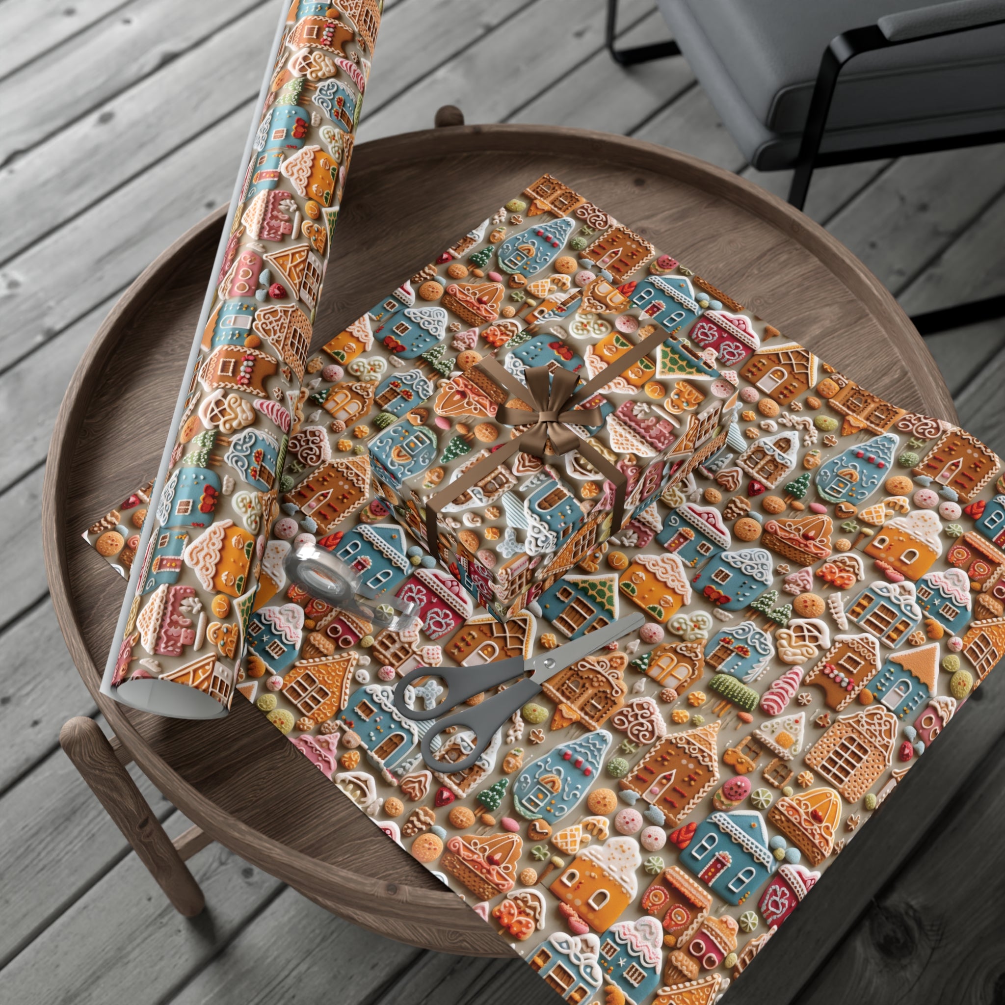 Colorful Gingerbread House Wrapping Paper - Festive Holiday Design, Premium Quality, 100% Recyclable, Perfect for Christmas Gifts and Special Occasions - MRSBYVALLE