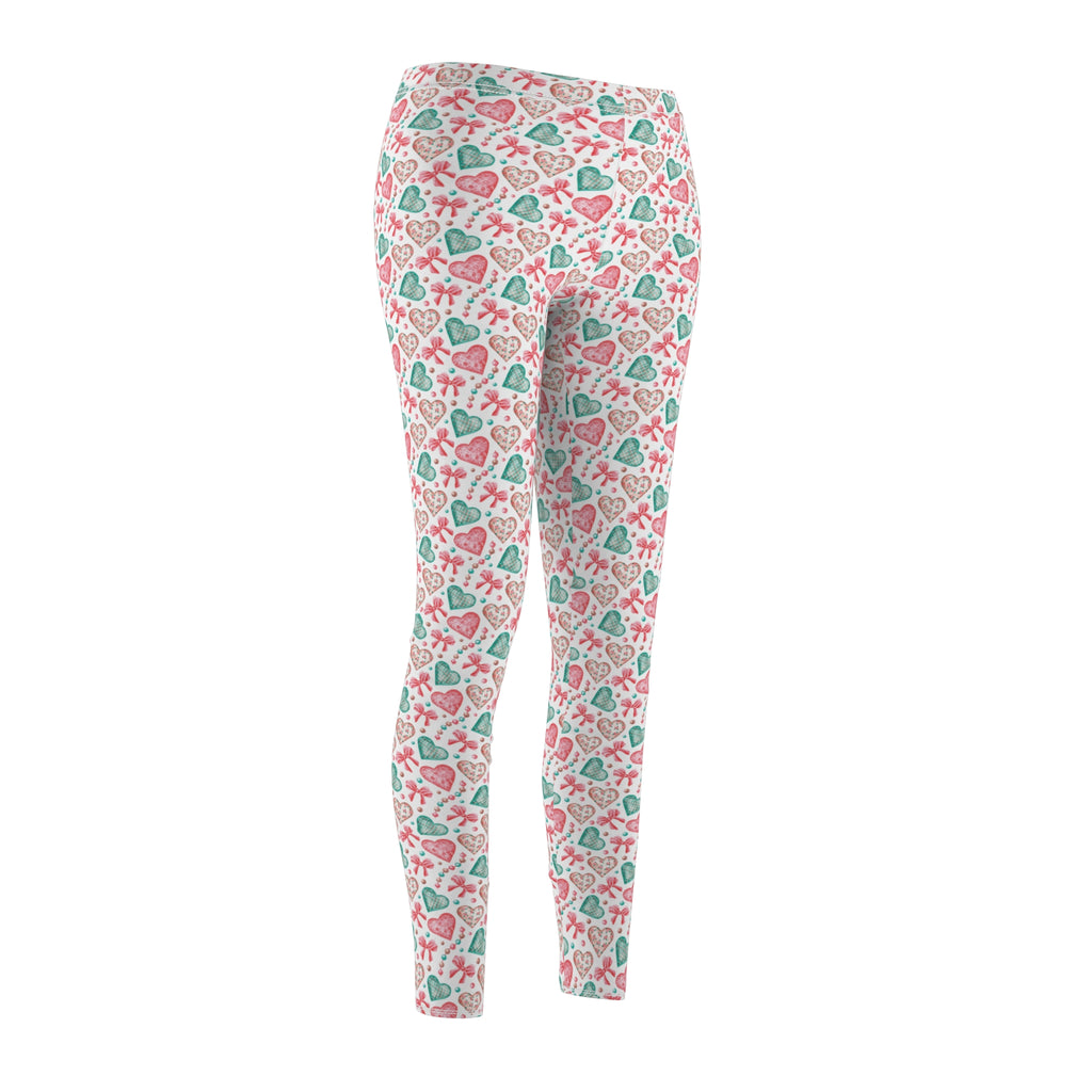 Cute Mint & Pink Hearts Leggings for Women – Comfy, Trendy & Perfect for Valentine’s Day, Yoga, Gym, or Everyday Wear Available in Plus Sizes