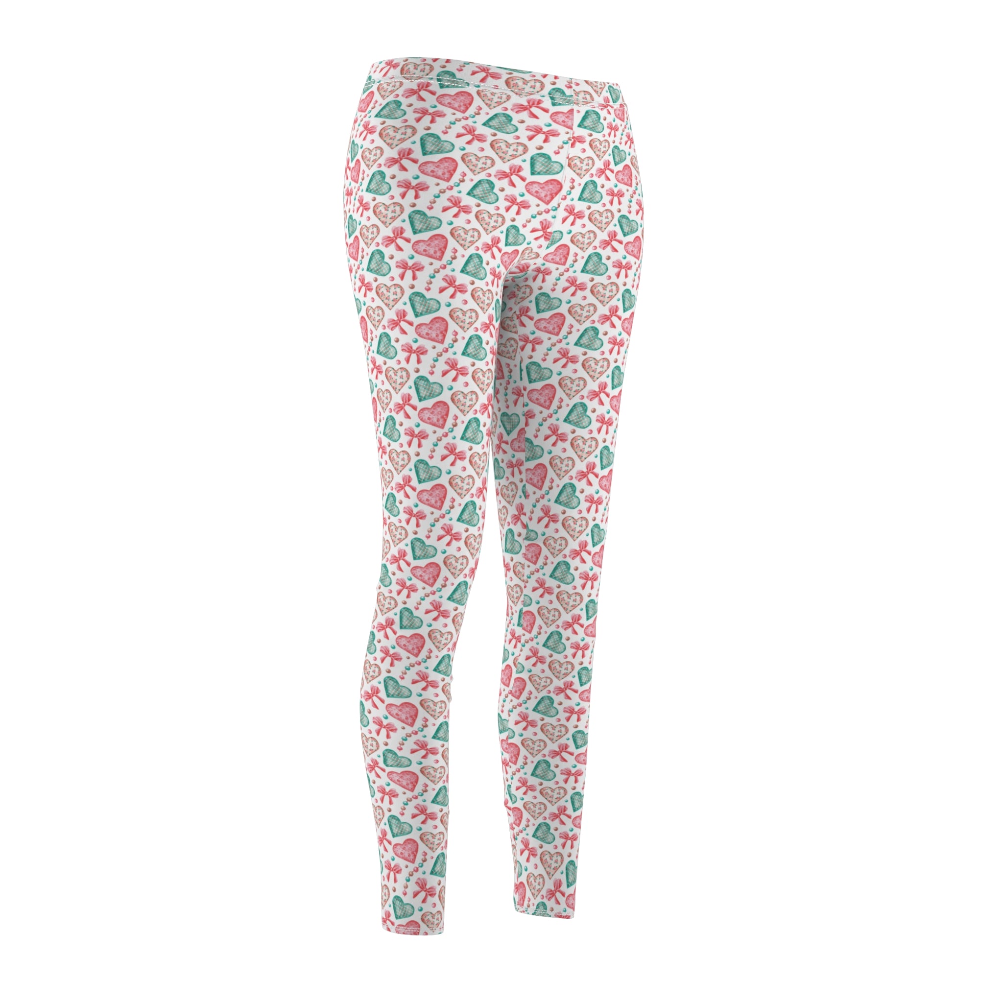 Cute Mint & Pink Hearts Leggings for Women – Comfy, Trendy & Perfect for Valentine’s Day, Yoga, Gym, or Everyday Wear Available in Plus Sizes