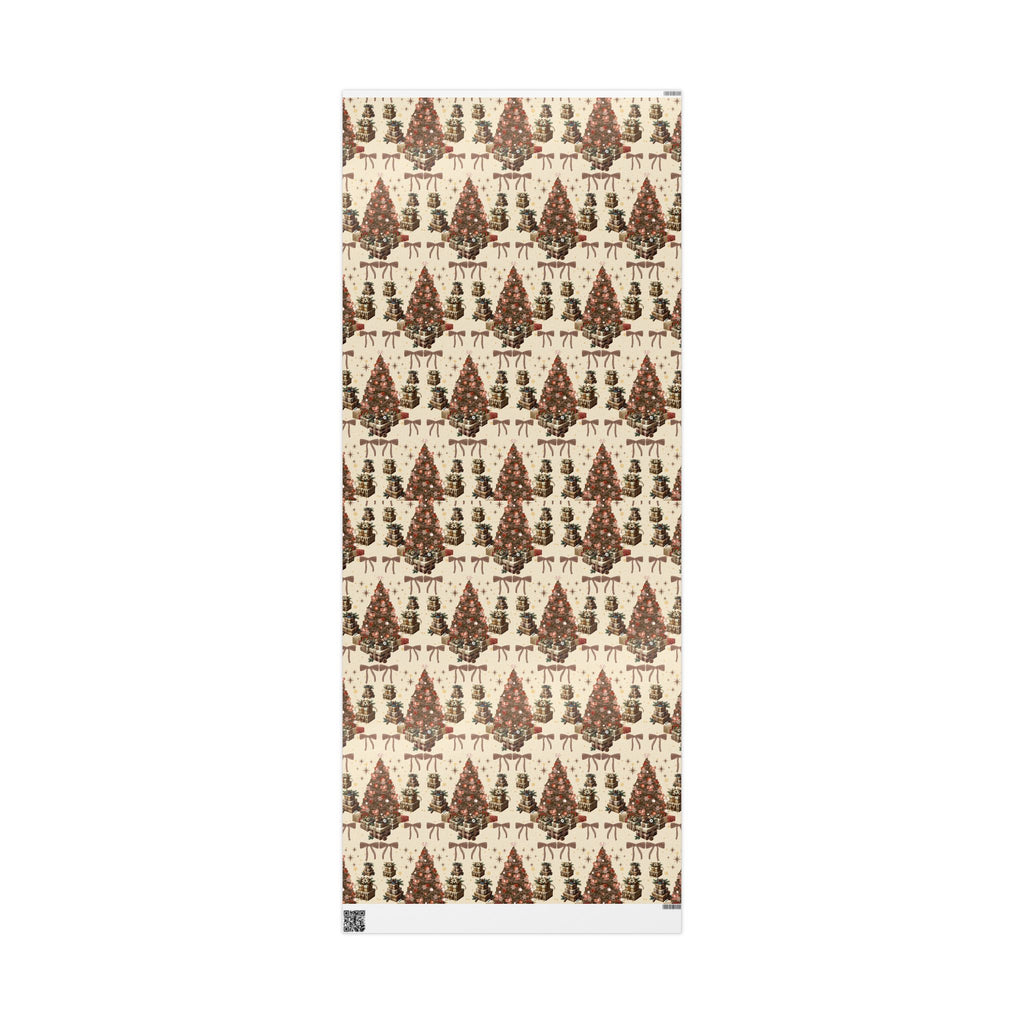Brown Cozy Christmas Wrapping Paper Warm Holiday Gift Wrap with Tree Pattern  Festive Design