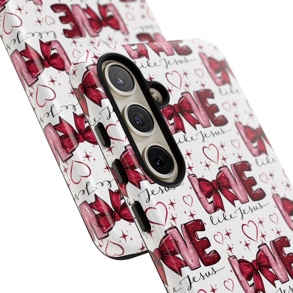 Love Like Jesus Red Bows and Hearts—Tough, Faithful Phone Cases & Religious iPhone Accessories: Protect Your Device & Show Your Faith