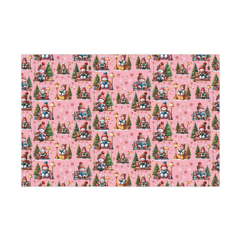 Pink Christmas Snowman Wrapping Paper with Adorable Pink Bows Perfect for Whimsical Christmas Gift Wrap | Festive Holiday Present Wrapping Sheets - MRSBYVALLE