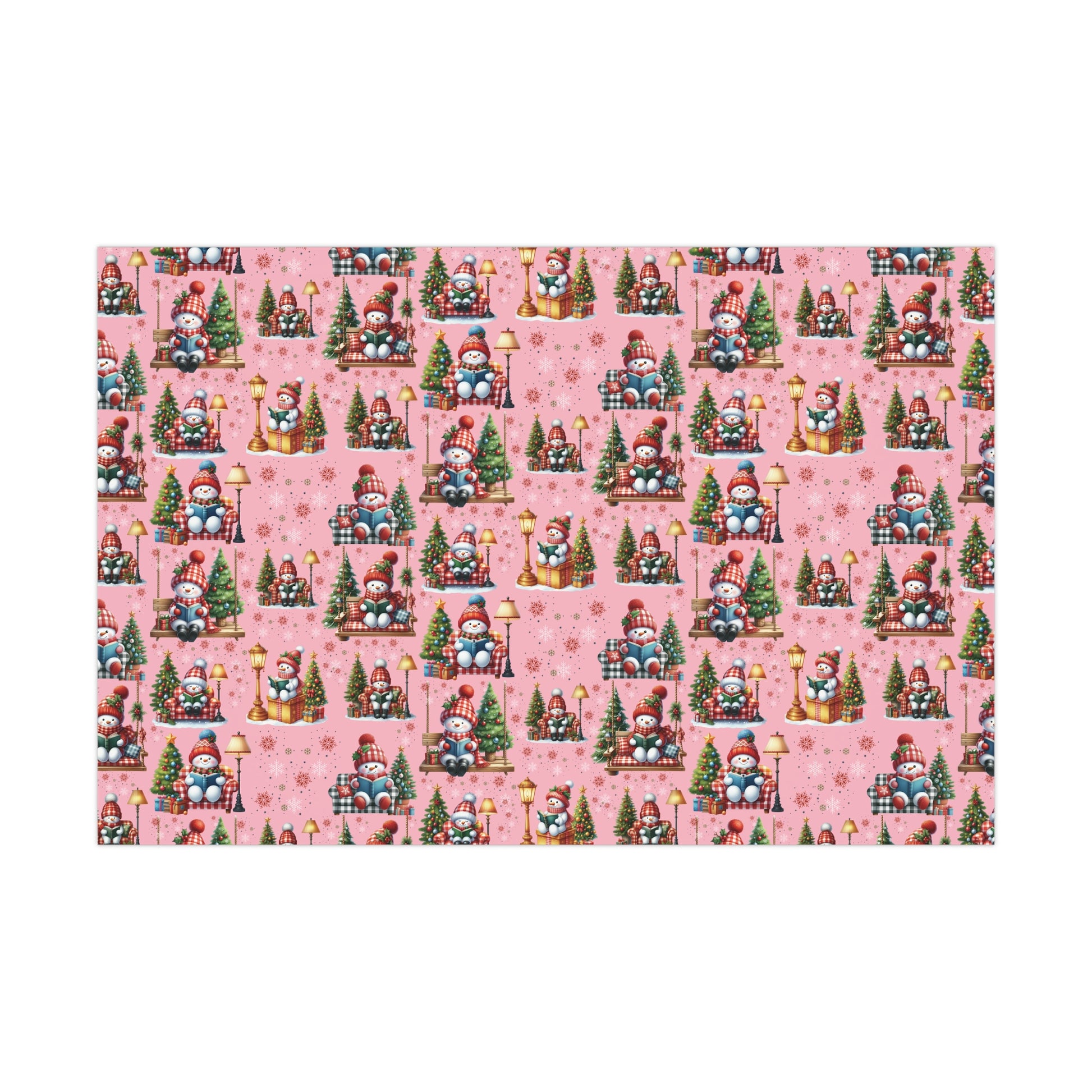 Pink Christmas Snowman Wrapping Paper with Adorable Pink Bows Perfect for Whimsical Christmas Gift Wrap | Festive Holiday Present Wrapping Sheets - MRSBYVALLE
