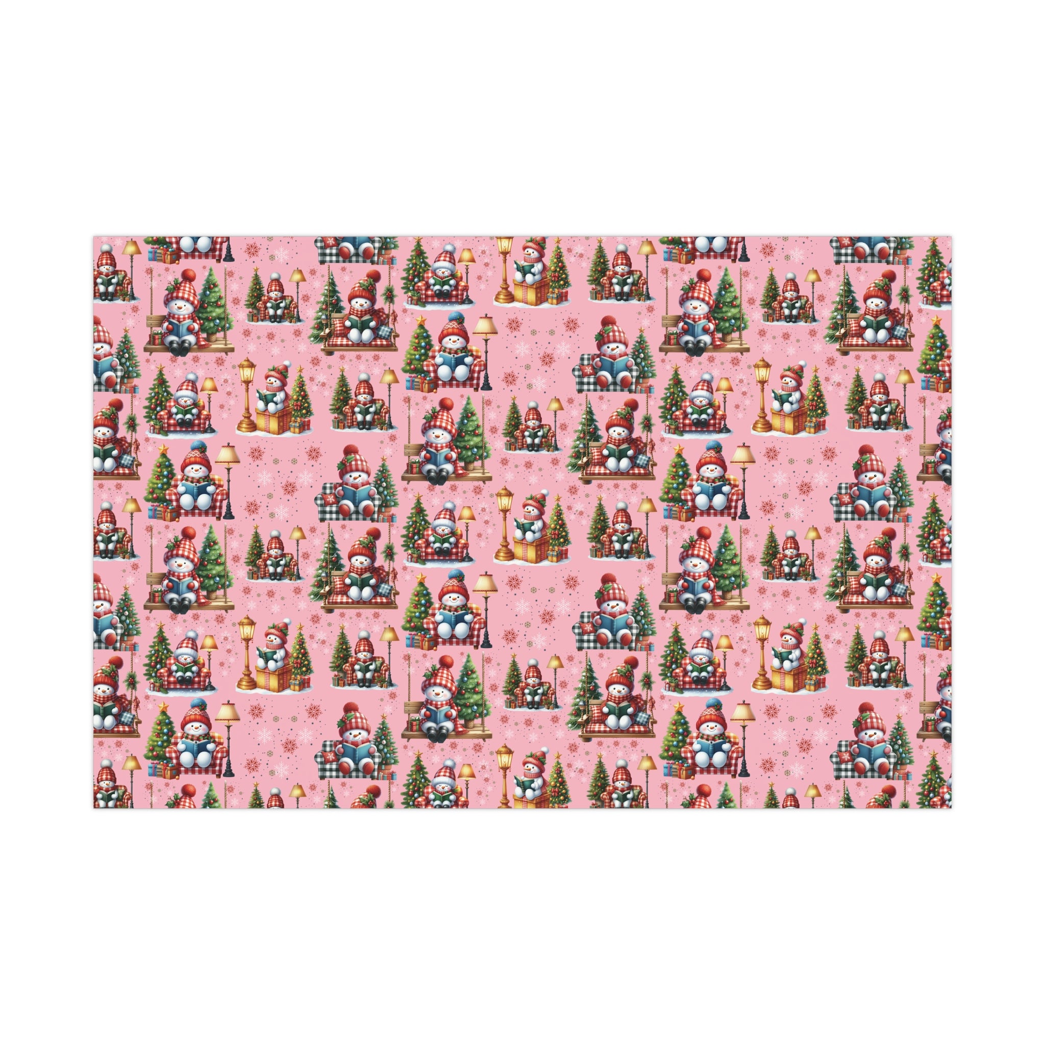 Pink Christmas Snowman Wrapping Paper with Adorable Pink Bows Perfect for Whimsical Christmas Gift Wrap | Festive Holiday Present Wrapping Sheets - MRSBYVALLE