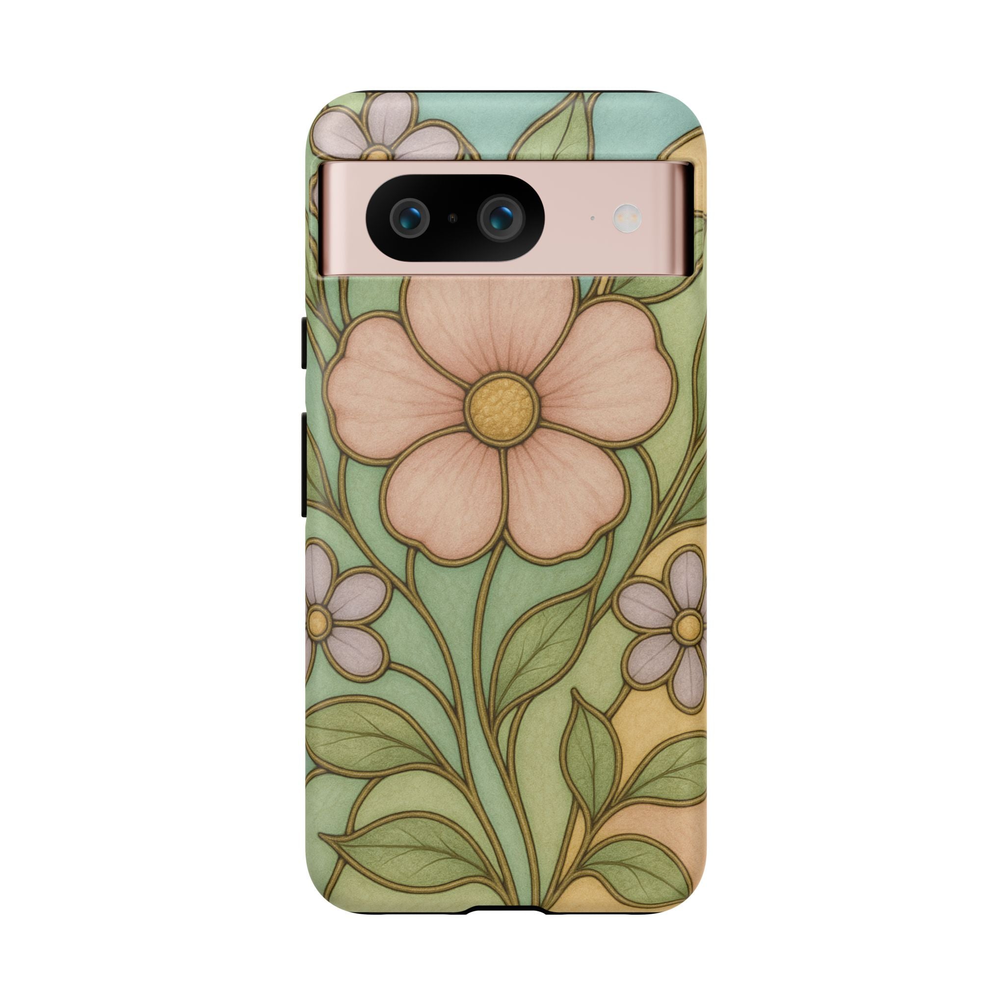 Pastel Pink, Yellow Stain Glass Illusion Floral Phone Case  Romantic Cottagecore Aesthetic, Soft Botanical Design, Protective Gift for Her, Fits iPhone & Samsung Models