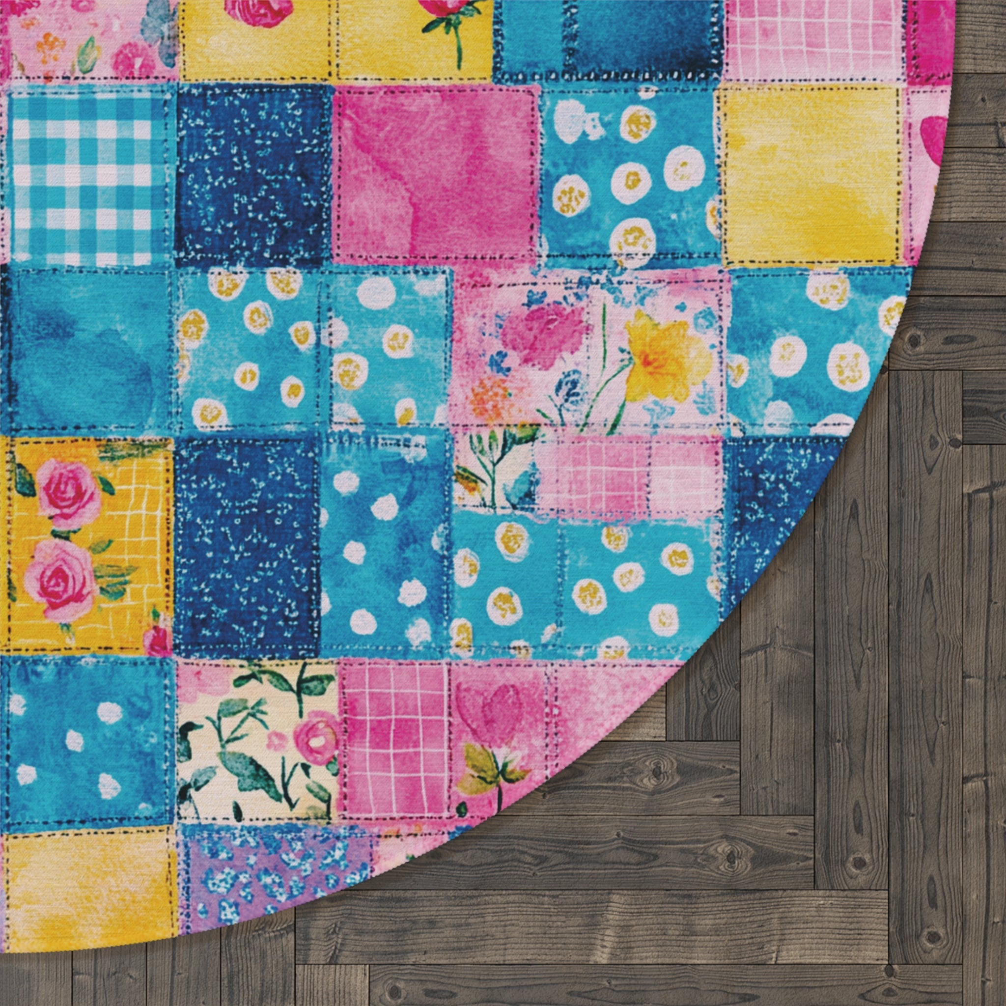 Pastel Patchwork Illusion Round Rug — Soft Decorative Area Rug Office perfect for Craft Room