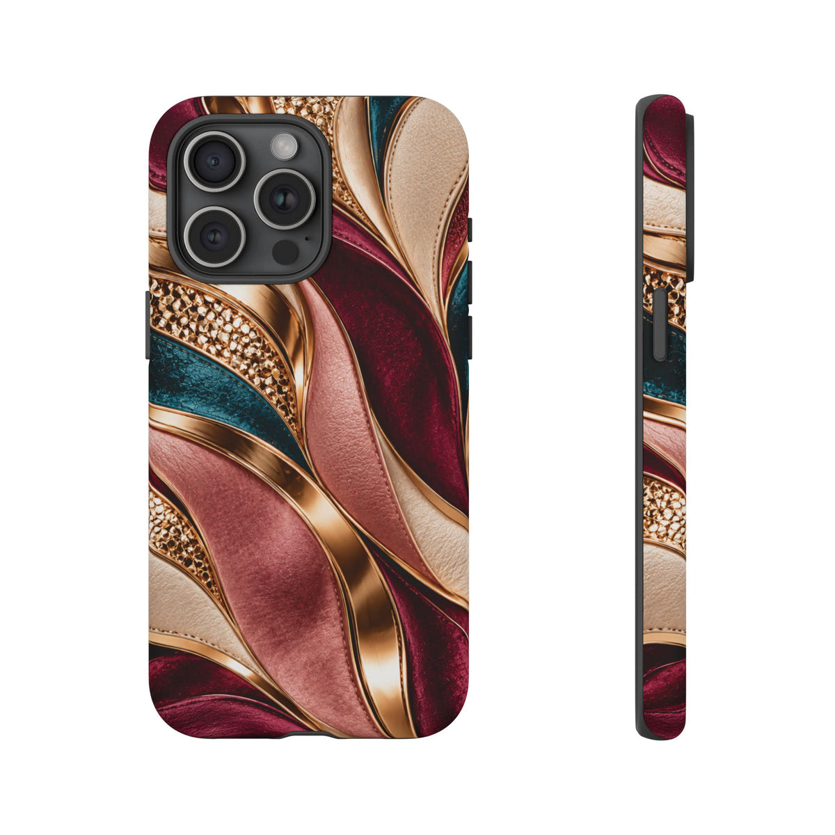 Lux Marble Waves Phone Case Metallic Burgundy, Teal Gold Protective Cover iPhone 18