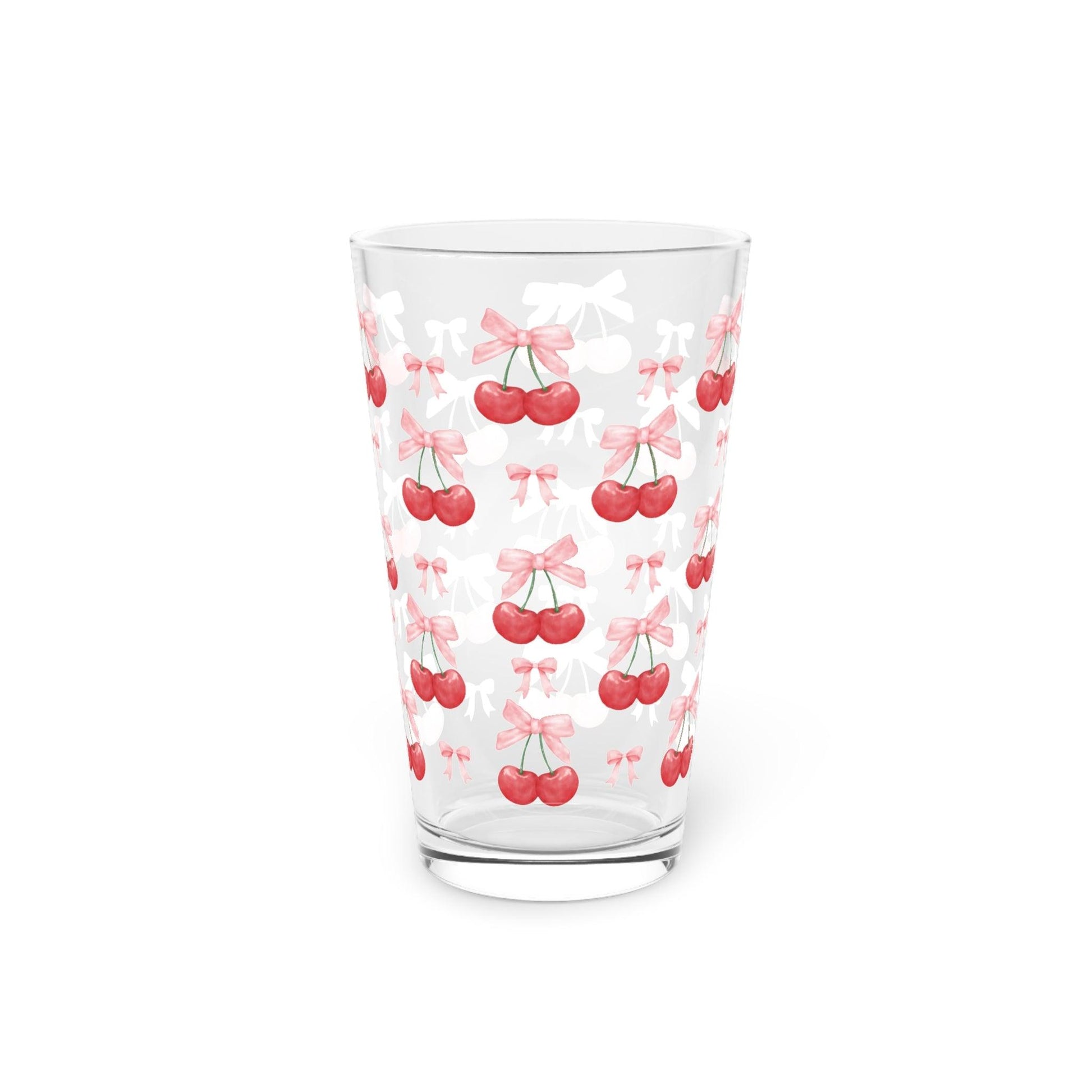 Cherries & Pink Bows Pint 16 Oz Glass Stylish & Durable Drinkware for Everyday Use, Perfect Gift Item Dishwasher Party Drinkware, Cocktail, Wedding Perfect for Parties Glassware, New House Gift - MRSBYVALLE