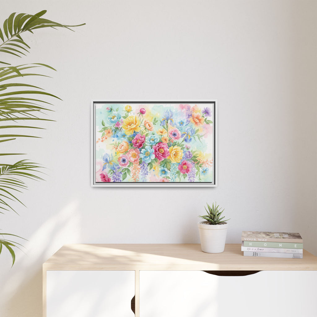 Toile Bouquet Floral Aquarelle, Art Mural Mat Encadré | Art Mural Multicolore