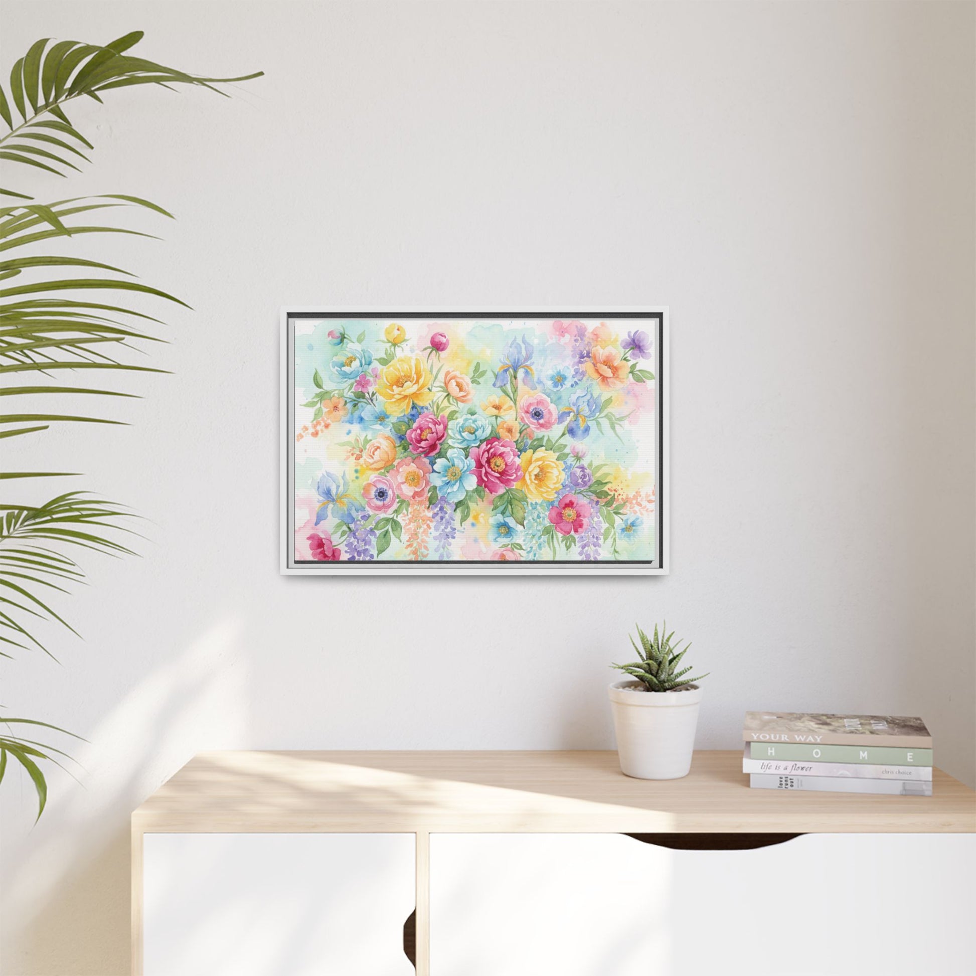 Watercolor Floral Bouquet Canvas, Framed Matte Wall Art | Multi-Color Wall Art