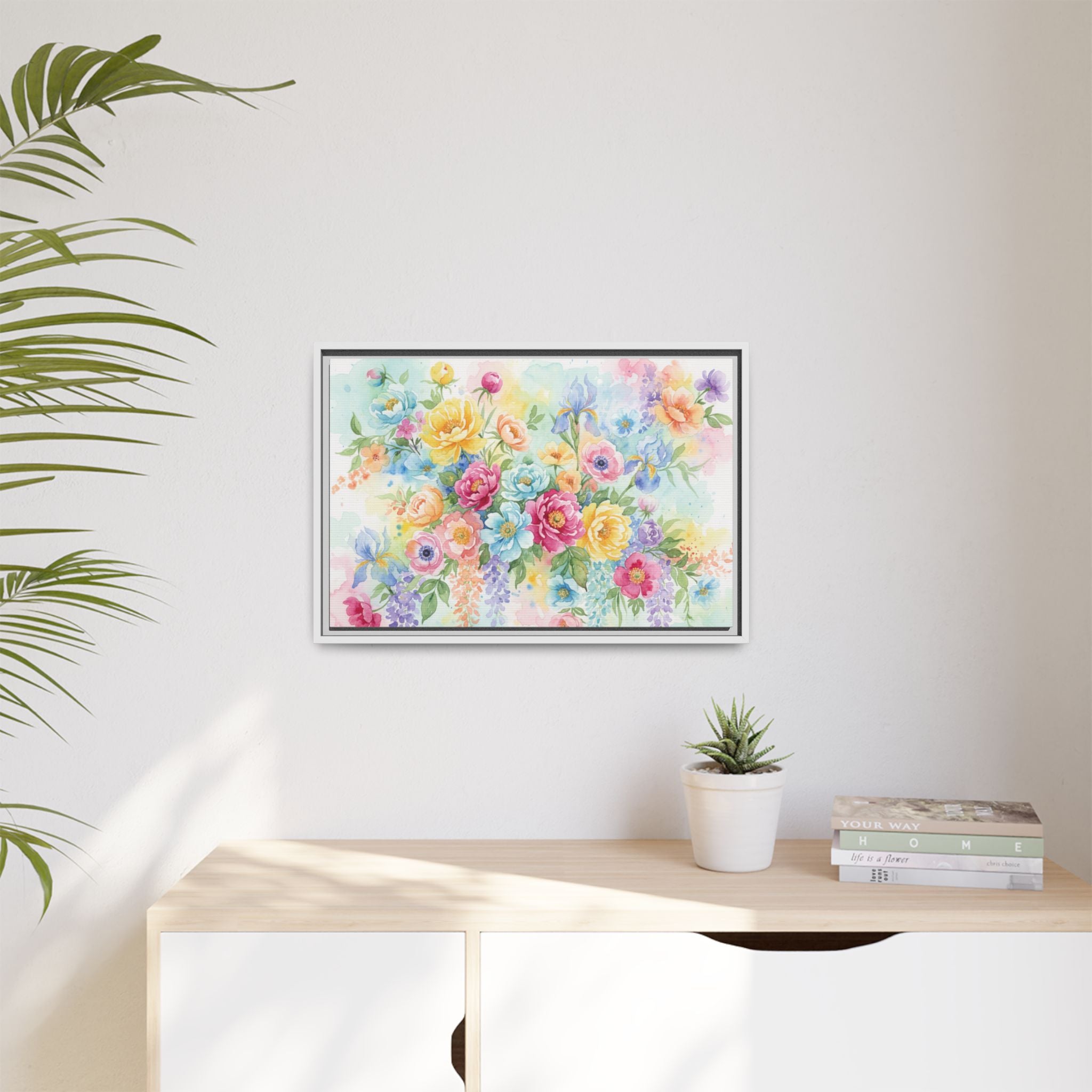 Toile Bouquet Floral Aquarelle, Art Mural Mat Encadré | Art Mural Multicolore