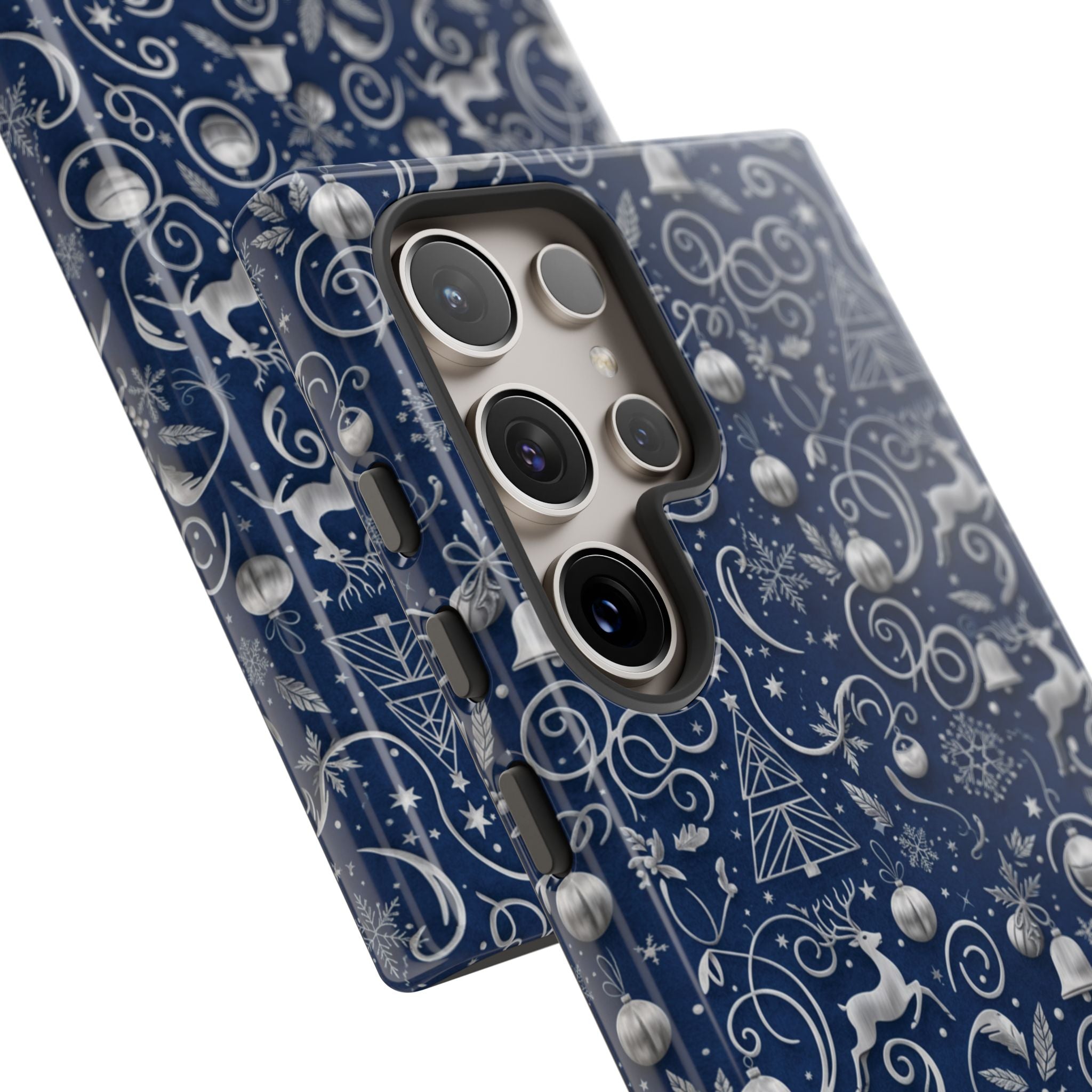Coque Téléphone Noël Bleu & Argent – Motif Paillettes Festives pour iPhone 17, Tous iPhones & Galaxy | Cadeau MRSBYVALLE pour Elle