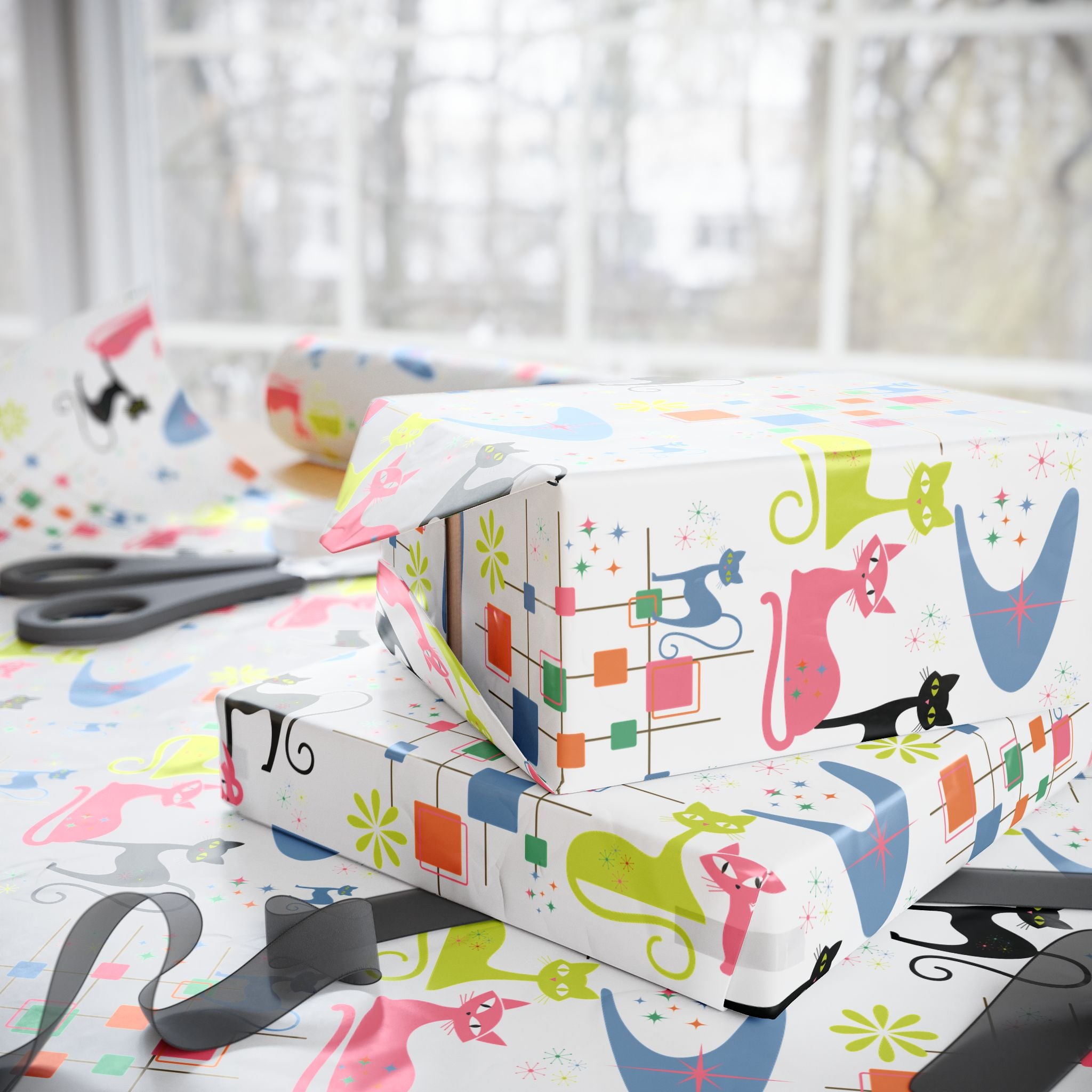 Atomic Kitty Retro Wrapping Paper — Retro Cat Gift Wrap