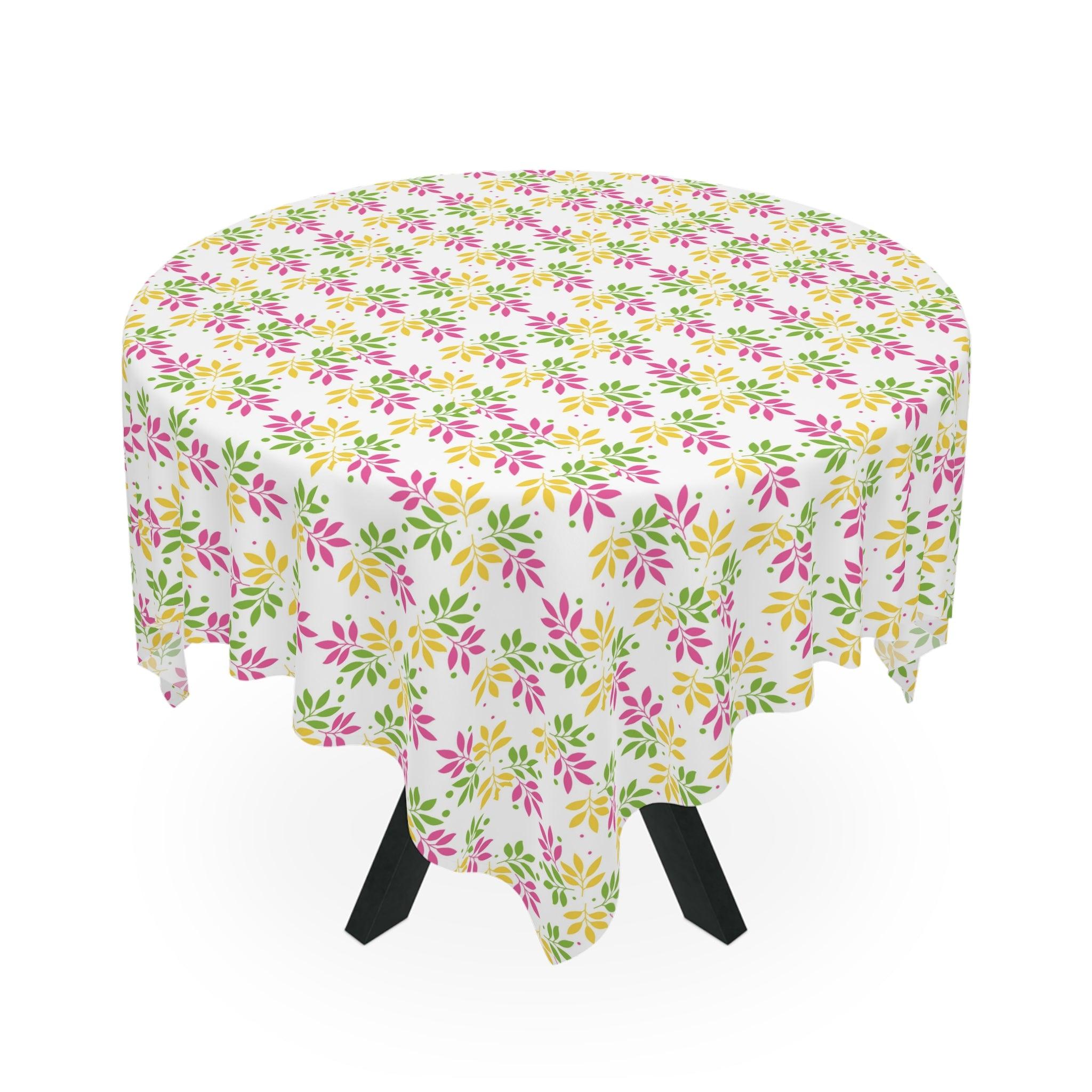 Boho Chic Pink, Mint Green & Yellow Leaf Pattern Tablecloth Perfect for Adding a Botanical Touch to Any Dining Room, Kitchen Table or Outdoor Setting for Home, Weddings, Birthdays all Events Durable & Stylish for All Occasions - MRSBYVALLE