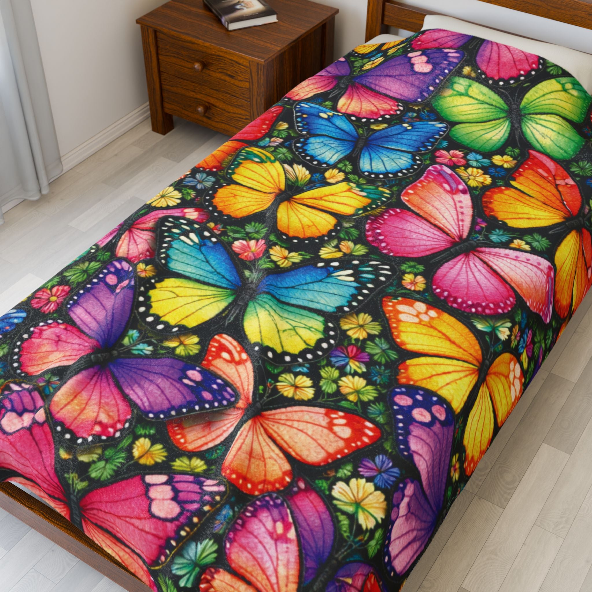 Bright Beautiful Butterflies Velveteen Plush Blanket Cozy Perfect Gift