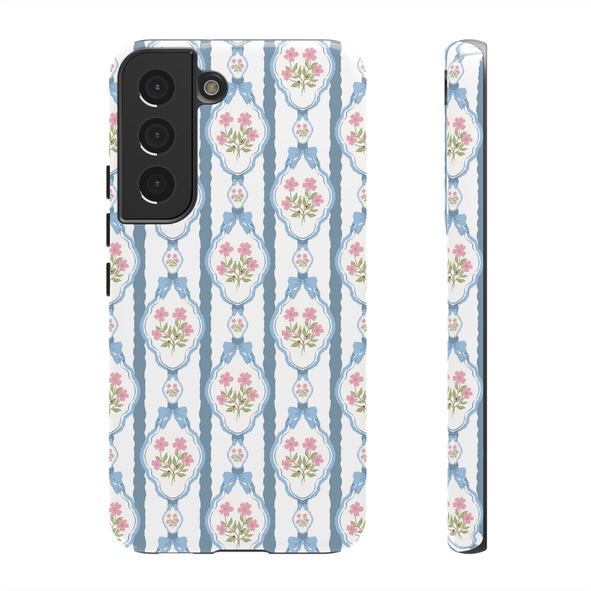 Vintage Blue and  Pink Bow Phone Case — 'Tough Cases' Romantic Floral Design