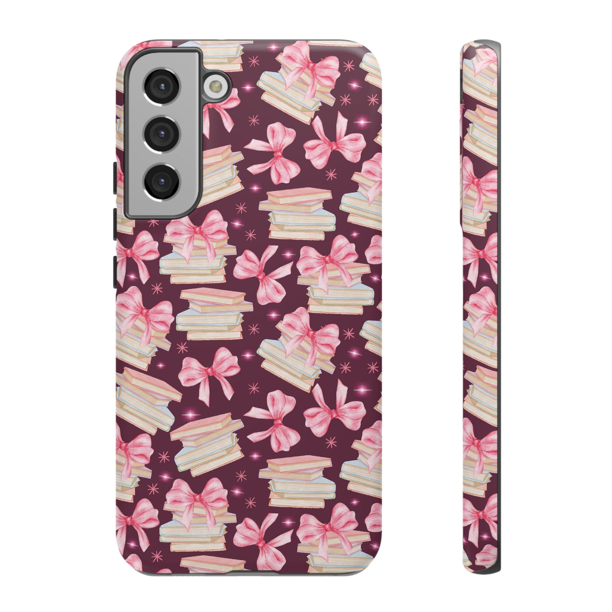 Coquette Pink Bows & Books Phone Case for iPhone 17 and Samsung, Pixel | Stylish Protective Cover Gift for Her Perfect for Floral Lover
