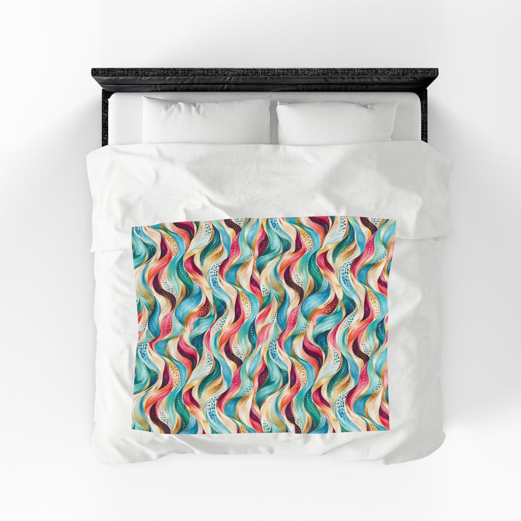 Abstract Rainbow Wave Velveteen Throw Blanket