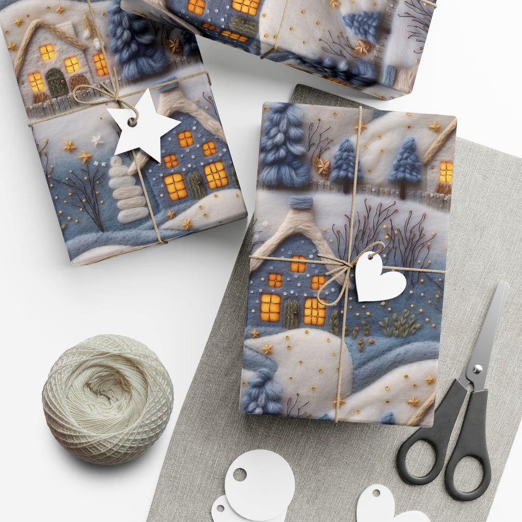 3D Felt Illusion Blue Houses Wrapping Paper Premium Gift Wrap with Unique Textured Design, Perfect for Birthdays, Holidays, and Special Occasions - Eye-Catching and Stylish - MRSBYVALLE
