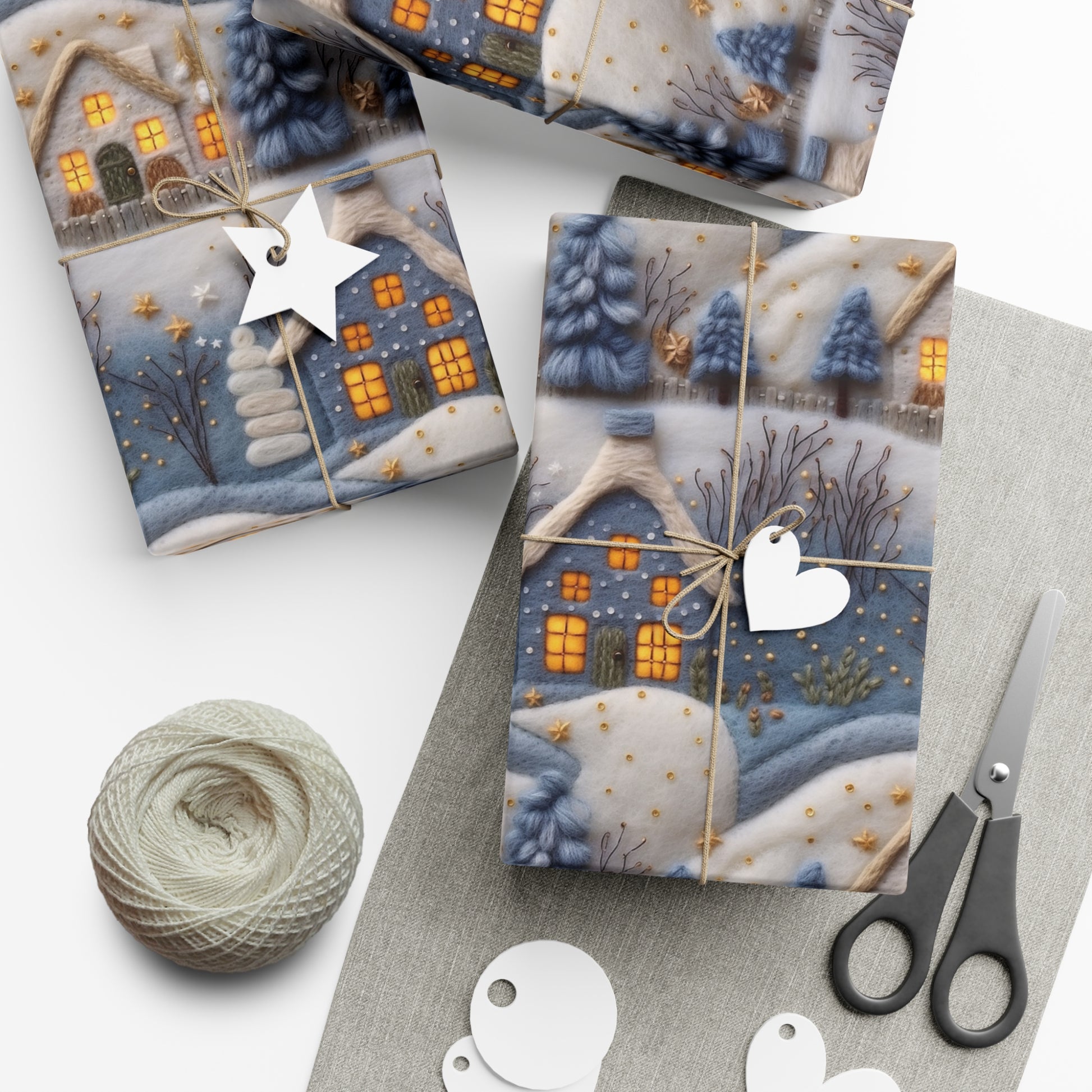 3D Felt Illusion Blue Houses Wrapping Paper Premium Gift Wrap with Unique Textured Design, Perfect for Birthdays, Holidays, and Special Occasions - Eye-Catching and Stylish - MRSBYVALLE