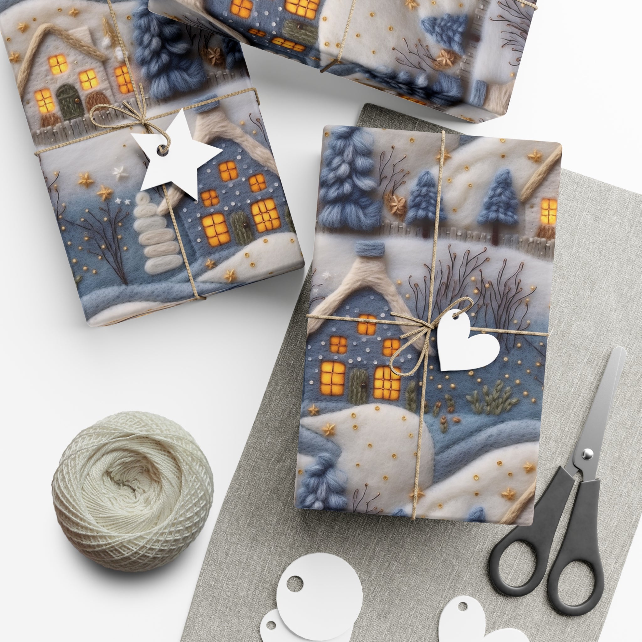 3D Felt Illusion Blue Houses Wrapping Paper Premium Gift Wrap with Unique Textured Design, Perfect for Birthdays, Holidays, and Special Occasions - Eye-Catching and Stylish - MRSBYVALLE