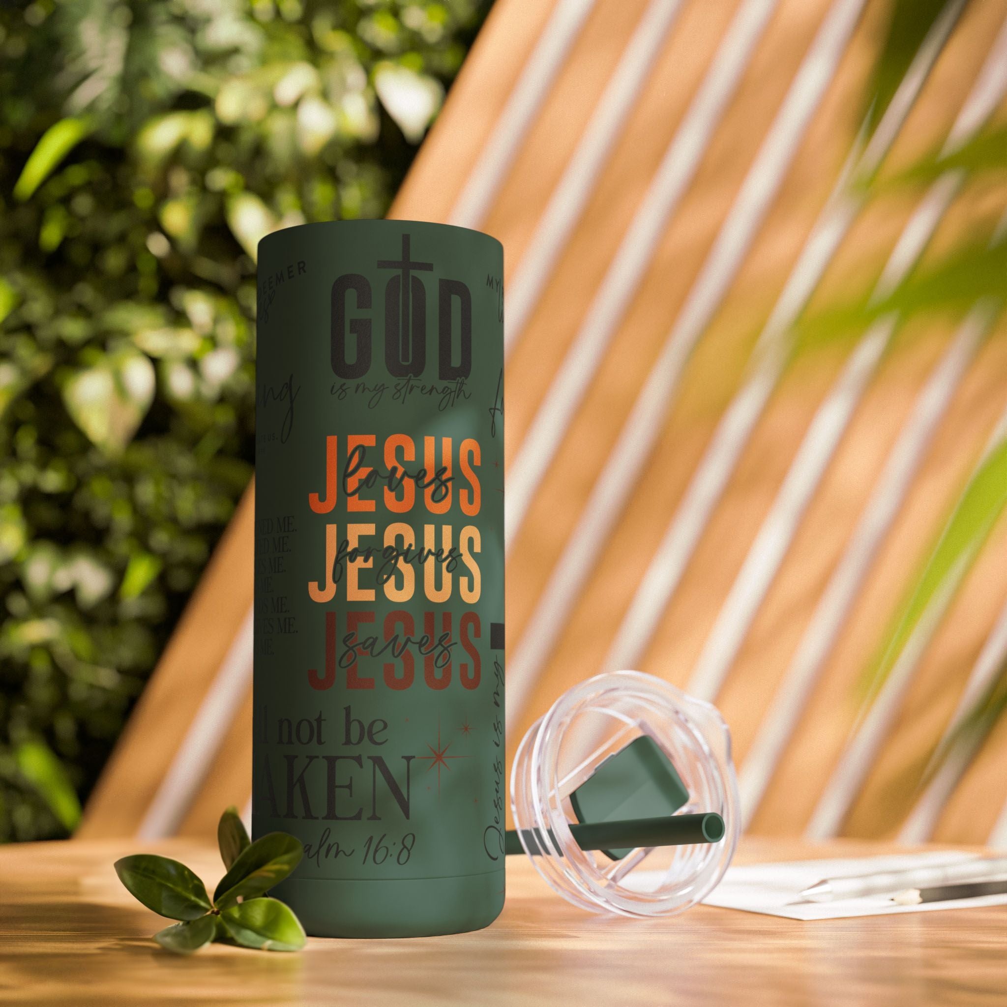 Inspirational Christian Skinny Tumbler 20oz Jesus Faith Gift, Bible Verse Travel Mug, Motivational Drinkware, Christian Prefect Gift