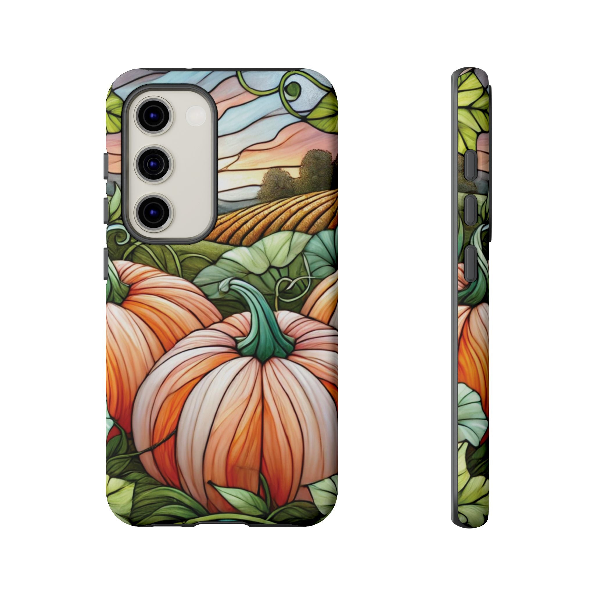 Pumpkins Phone Case Fall Faux Stained-Glass Thanksgiving Cover Pumpkin Lovers Gift for Galaxy S 24 23 22 21 Pixel 5 6 7 8 iPhone 17 , 16 15 14 13 12 Samsung iPhone Samsung Gift for Her