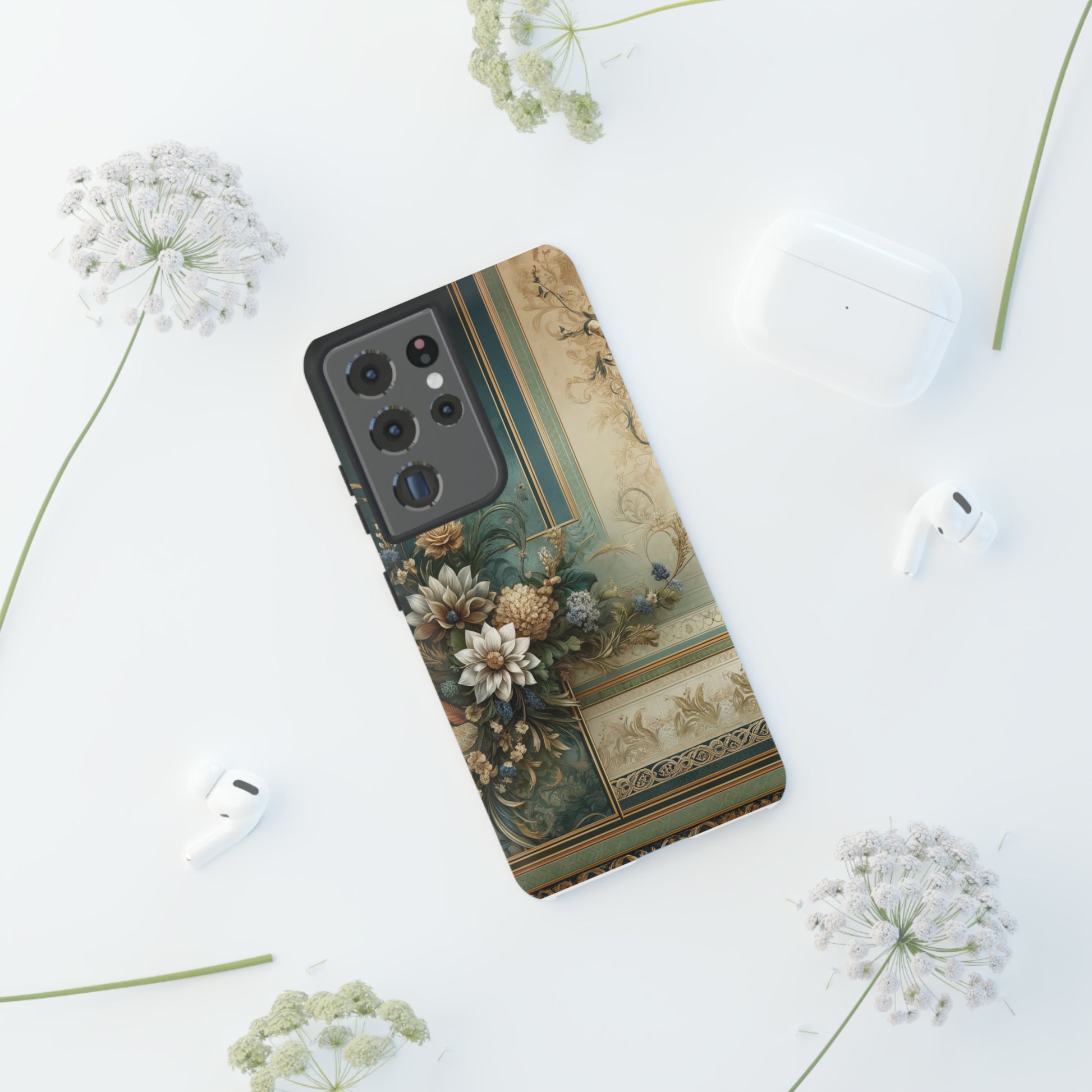 Victorian Floral Boho Luxury Phone Tough Case Floral Elegant Durable Stylish for Modern Devices iPhone 15, Samsung iPhone Samsung Accessory Gift for Her.
