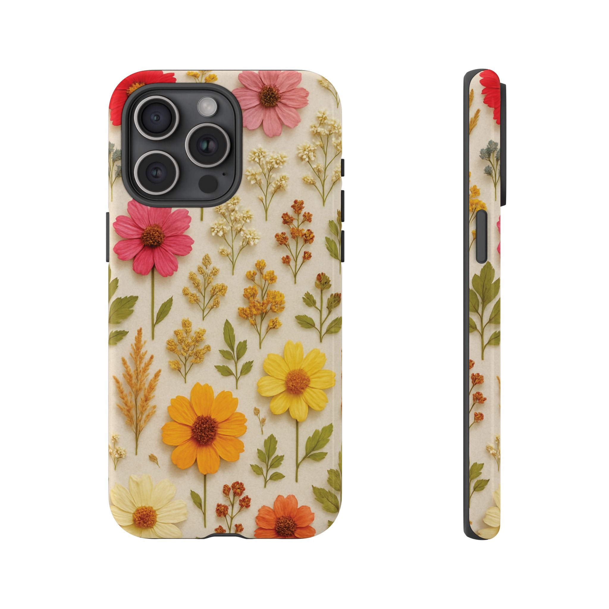 Dried Flowers Illusion Phone Case – Realistic Botanical Aesthetic, Colorful Pressed Floral Art, Trendy Nature-Inspired Protective Cover  iPhone & Samsung Models