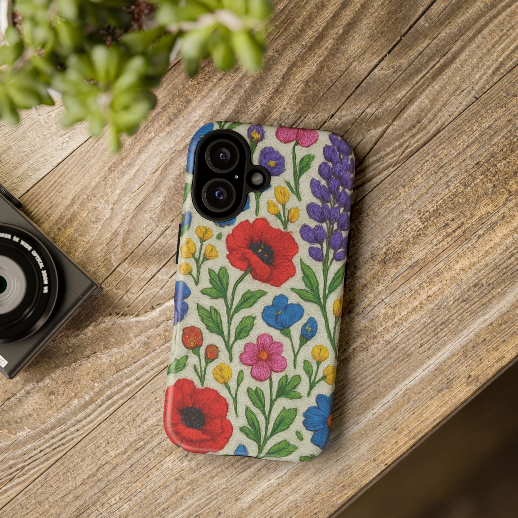 Bright 3D Illusion Wildflower Phone Case Cute Floral Design in Red, Pink, Blue – Aesthetic Protective Case for iPhone and  Android