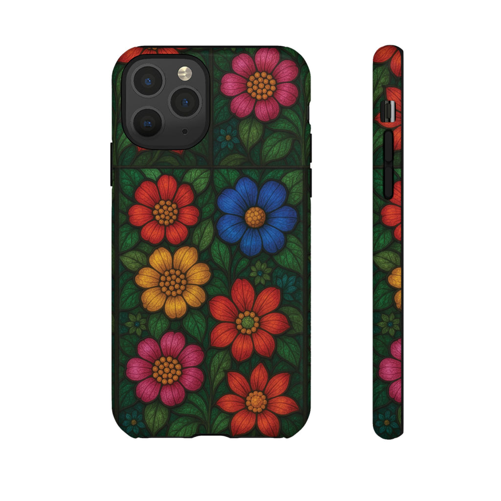 Coque de téléphone effet vitrail floral lumineux Art abstrait coloré, Étui de protection esthétique pour iPhone, Samsung et Google, Idée cadeau unique pour maman