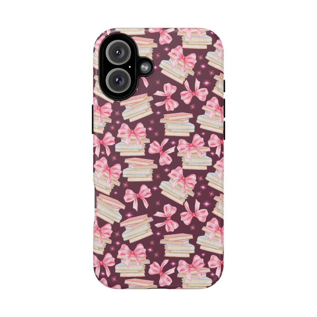 Coquette Pink Bows & Books Phone Case for iPhone 16 15 14 13 12  21 23 Samsung, and Pixel | Stylish Protective Cover Gift for Her Perfect for Floral Lover